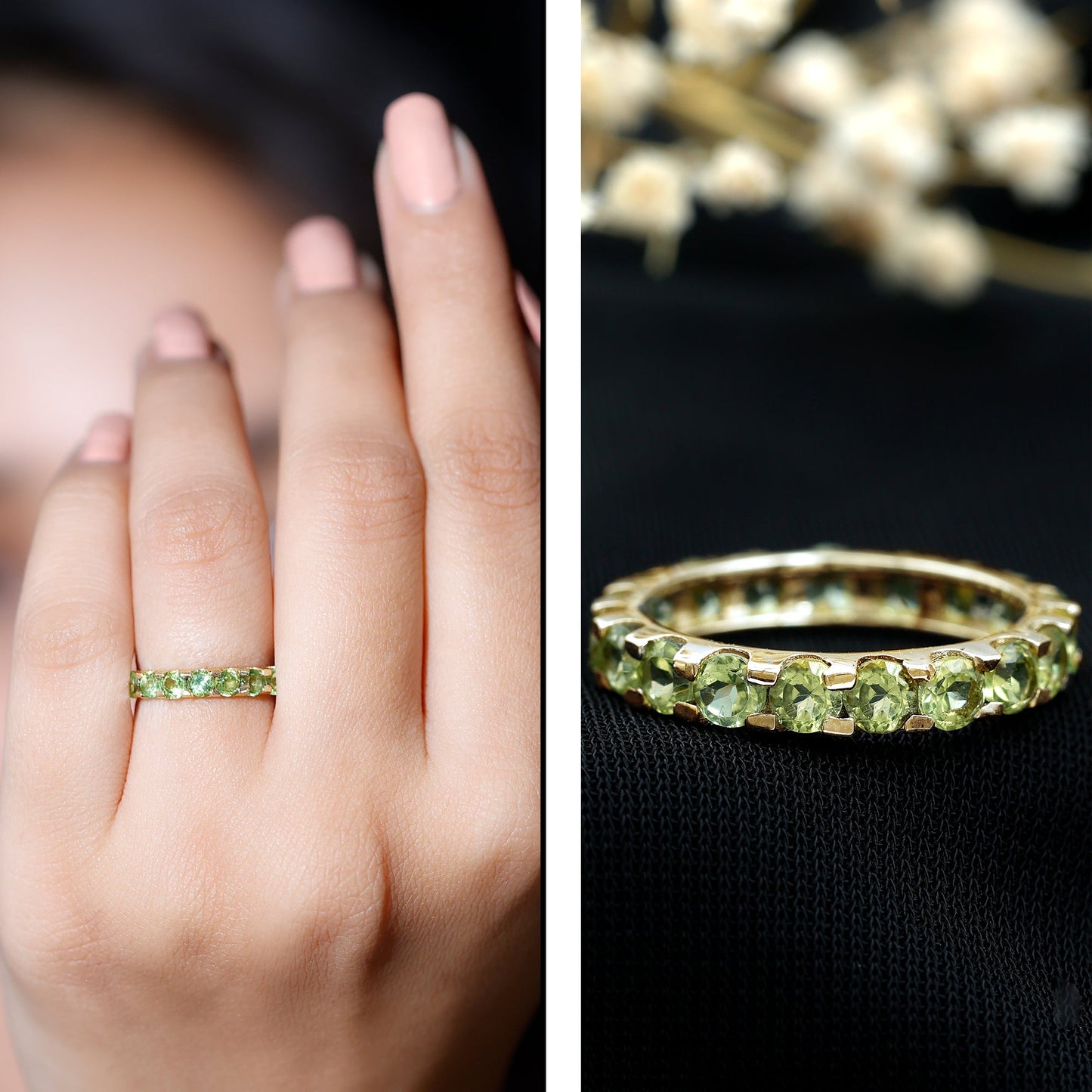 Natural Green Peridot Eternity Ring With Certificate