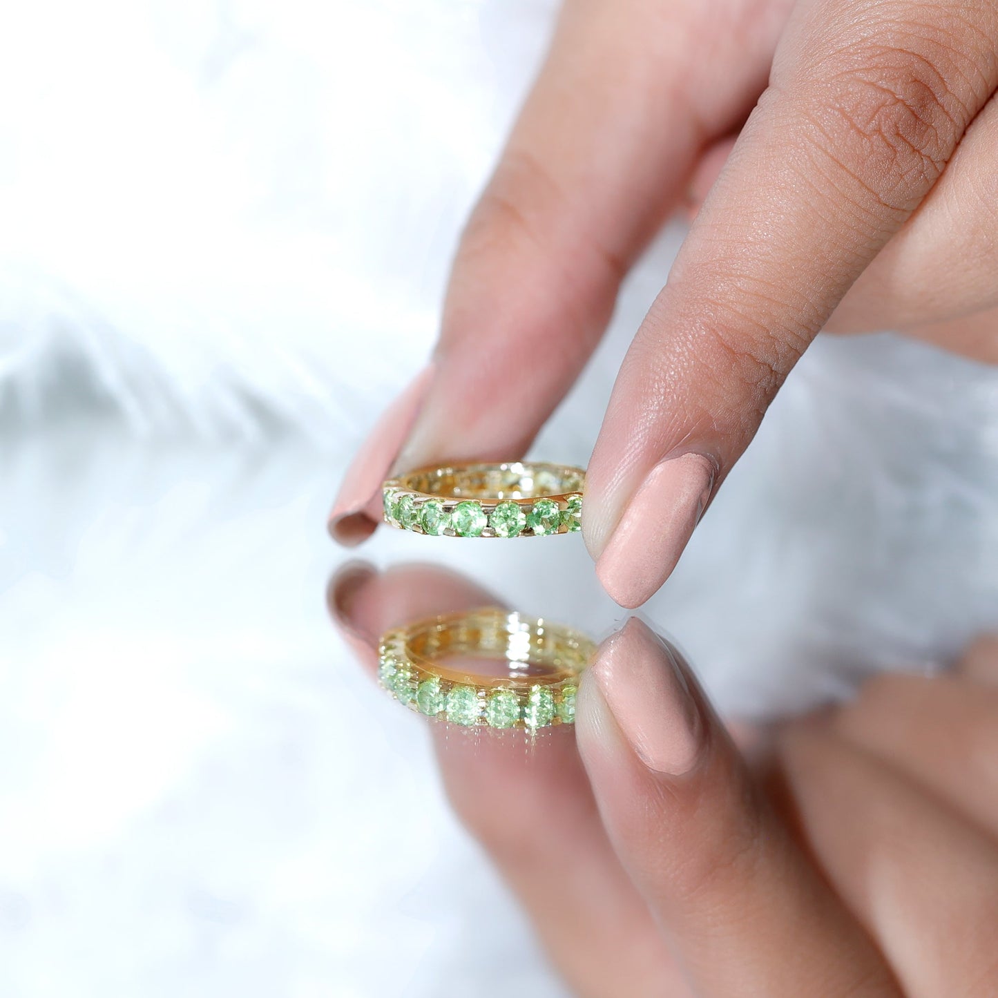 Natural Green Peridot Eternity Ring With Certificate