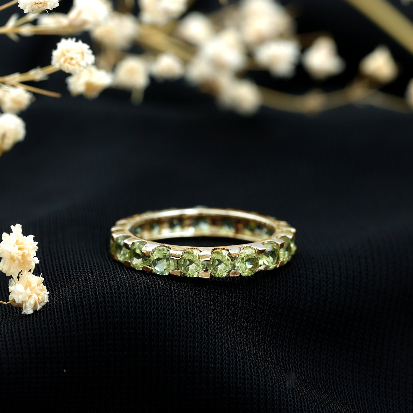 Natural Green Peridot Eternity Ring With Certificate