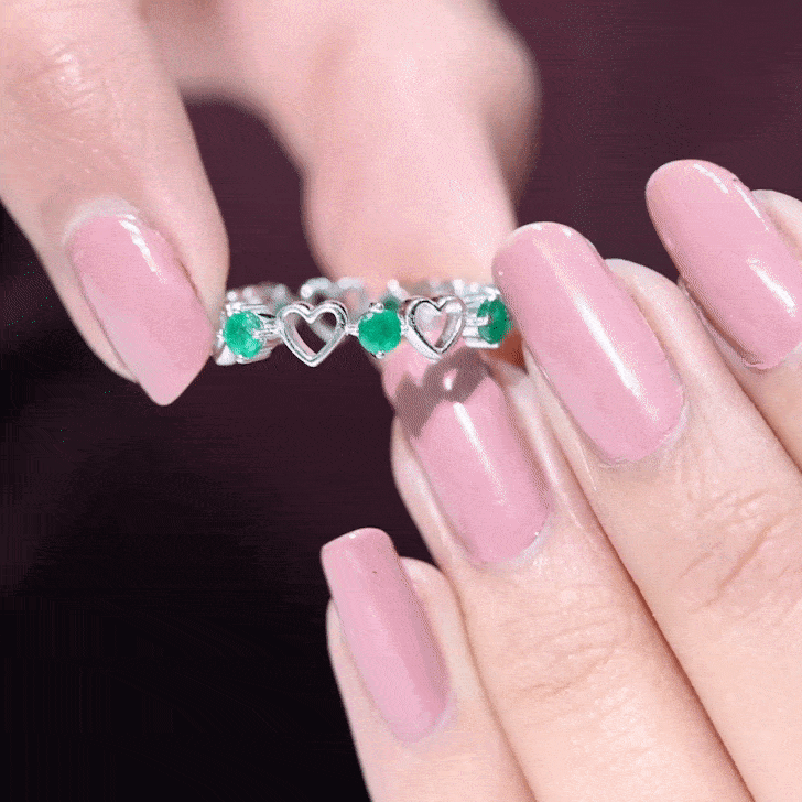 Minimalist Emerald Heart Shape Wedding Band