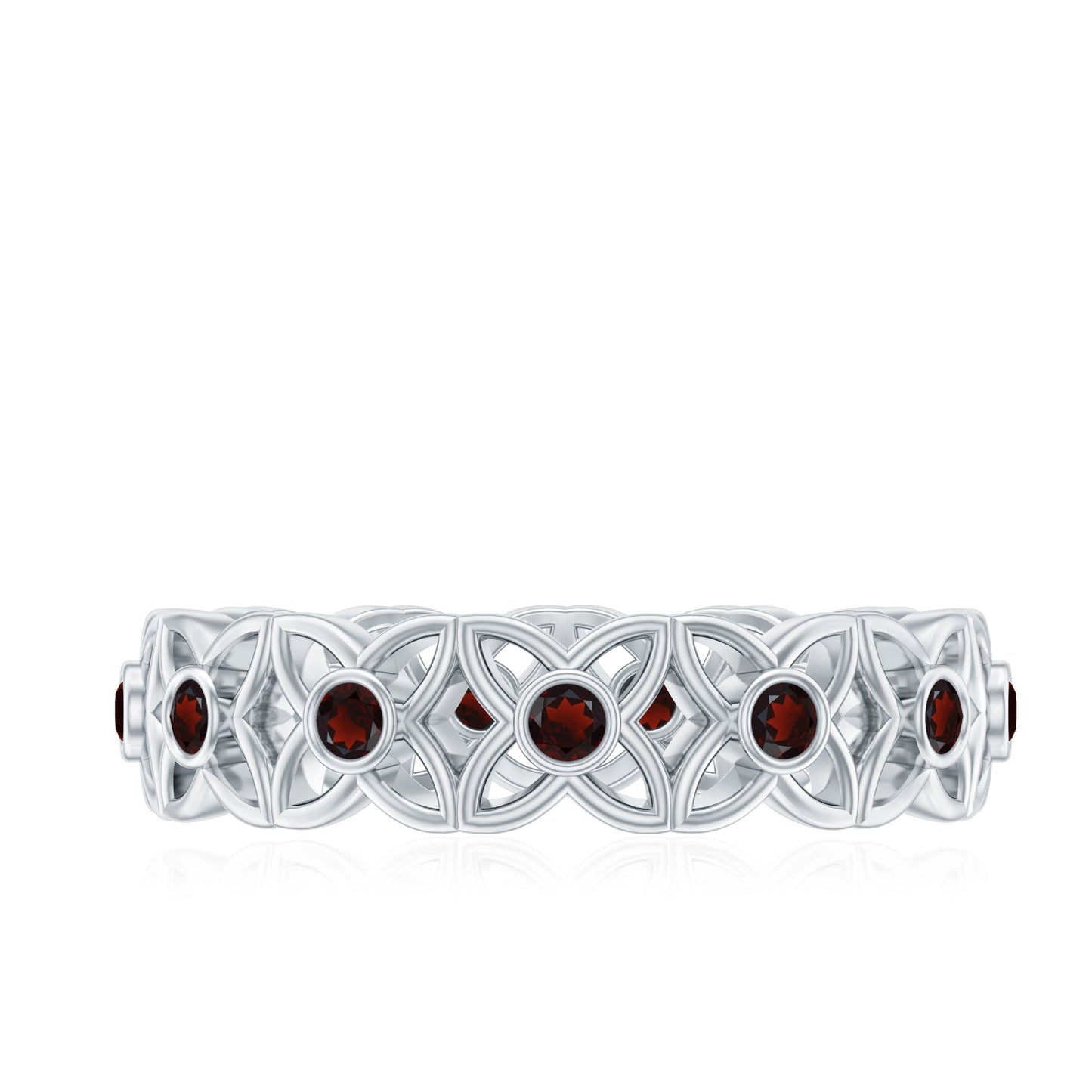Certified Natural Garnet Flower Wedding Band