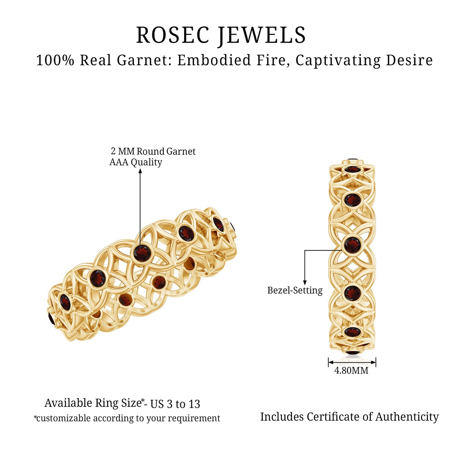 Certified Natural Garnet Flower Wedding Band