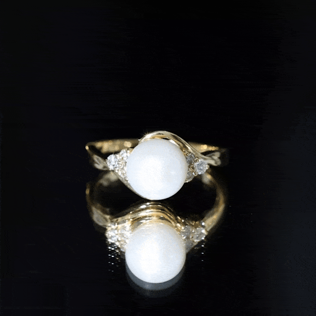 Natural 7.4 Carat Freshwater Pearl Engagement Ring with Diamond Trio