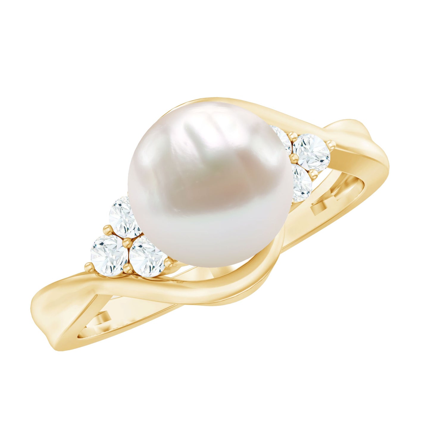 Natural 7.4 Carat Freshwater Pearl Engagement Ring with Diamond Trio