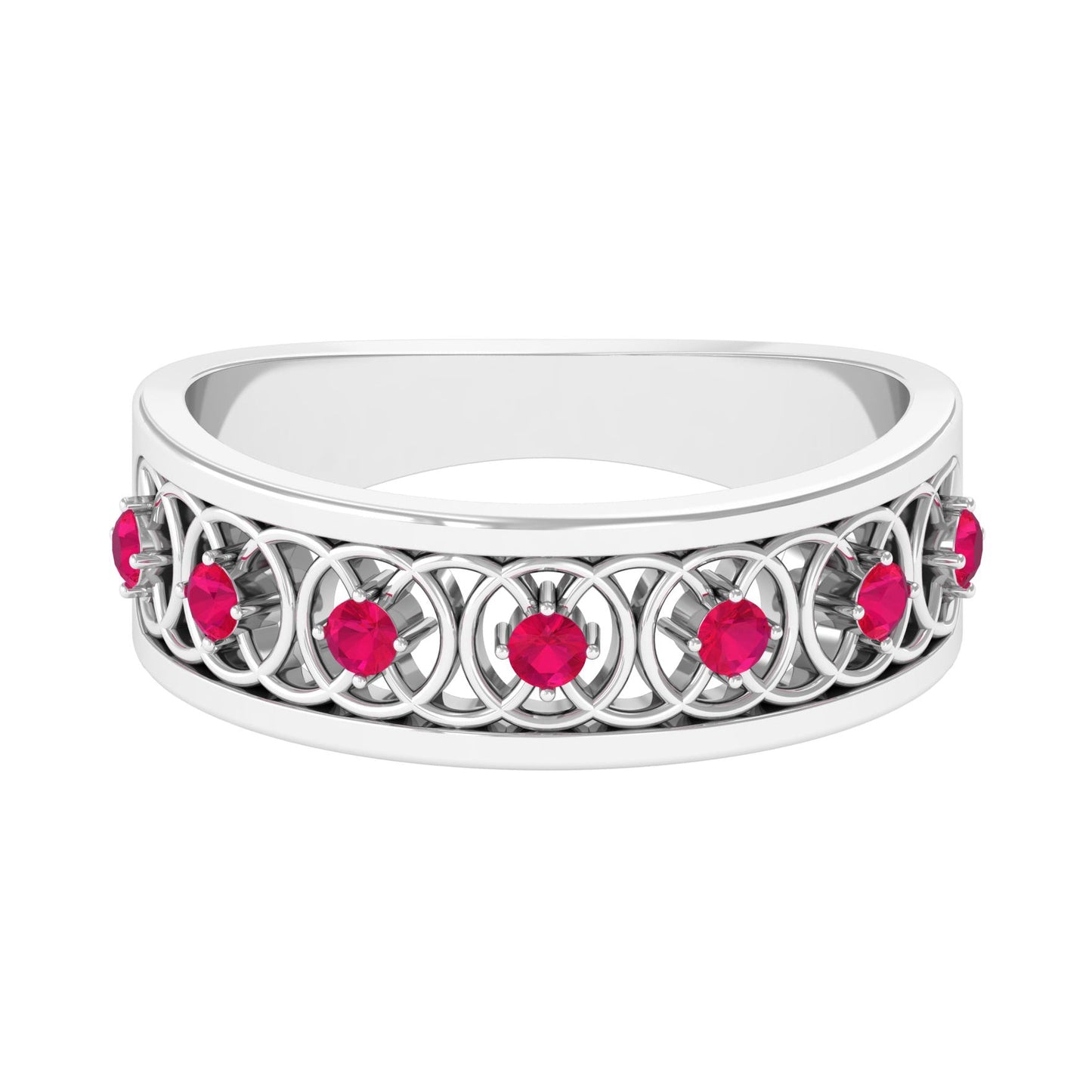 Vintage Inspired Ruby Half Eternity Anniversary Band Ring