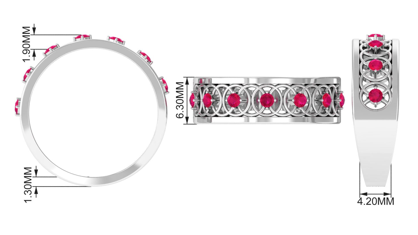 Vintage Inspired Ruby Half Eternity Anniversary Band Ring