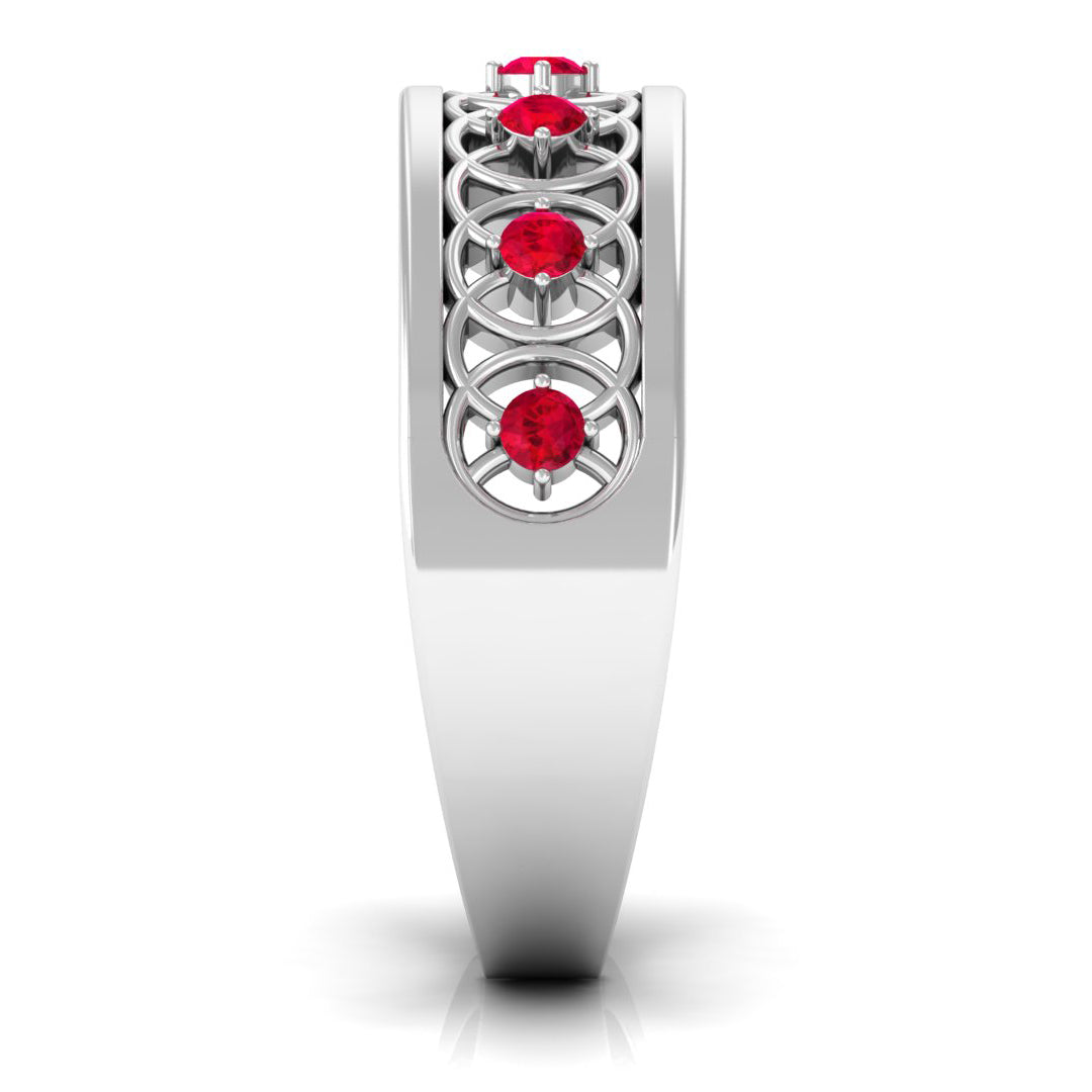 Vintage Inspired Ruby Half Eternity Anniversary Band Ring