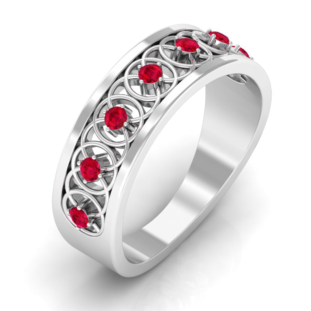 Vintage Inspired Ruby Half Eternity Anniversary Band Ring