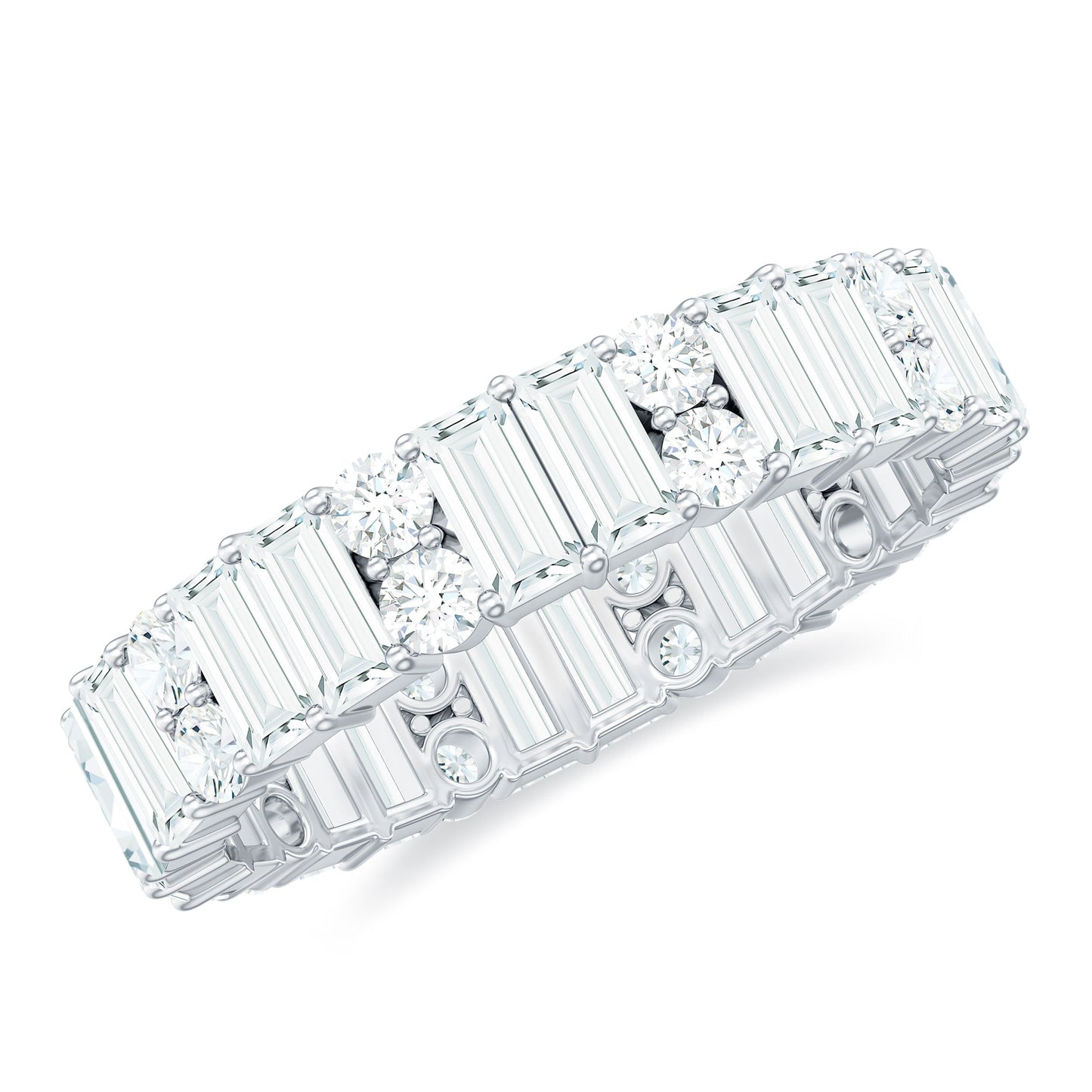 Round and Baguette Cut Moissanite Eternity Wedding Band