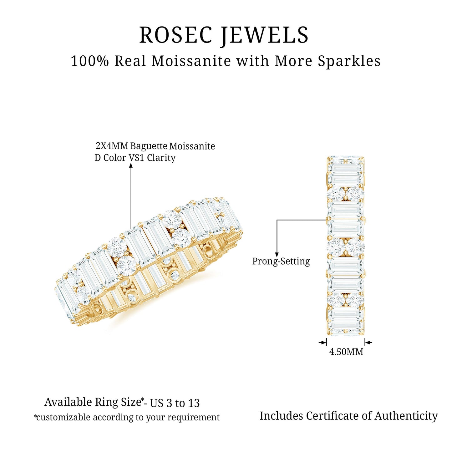 Round and Baguette Cut Moissanite Eternity Wedding Band