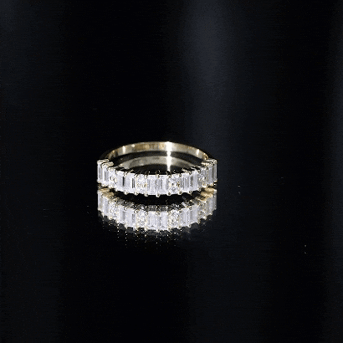 Baguette and Round Moissanite Half Eternity Band Ring