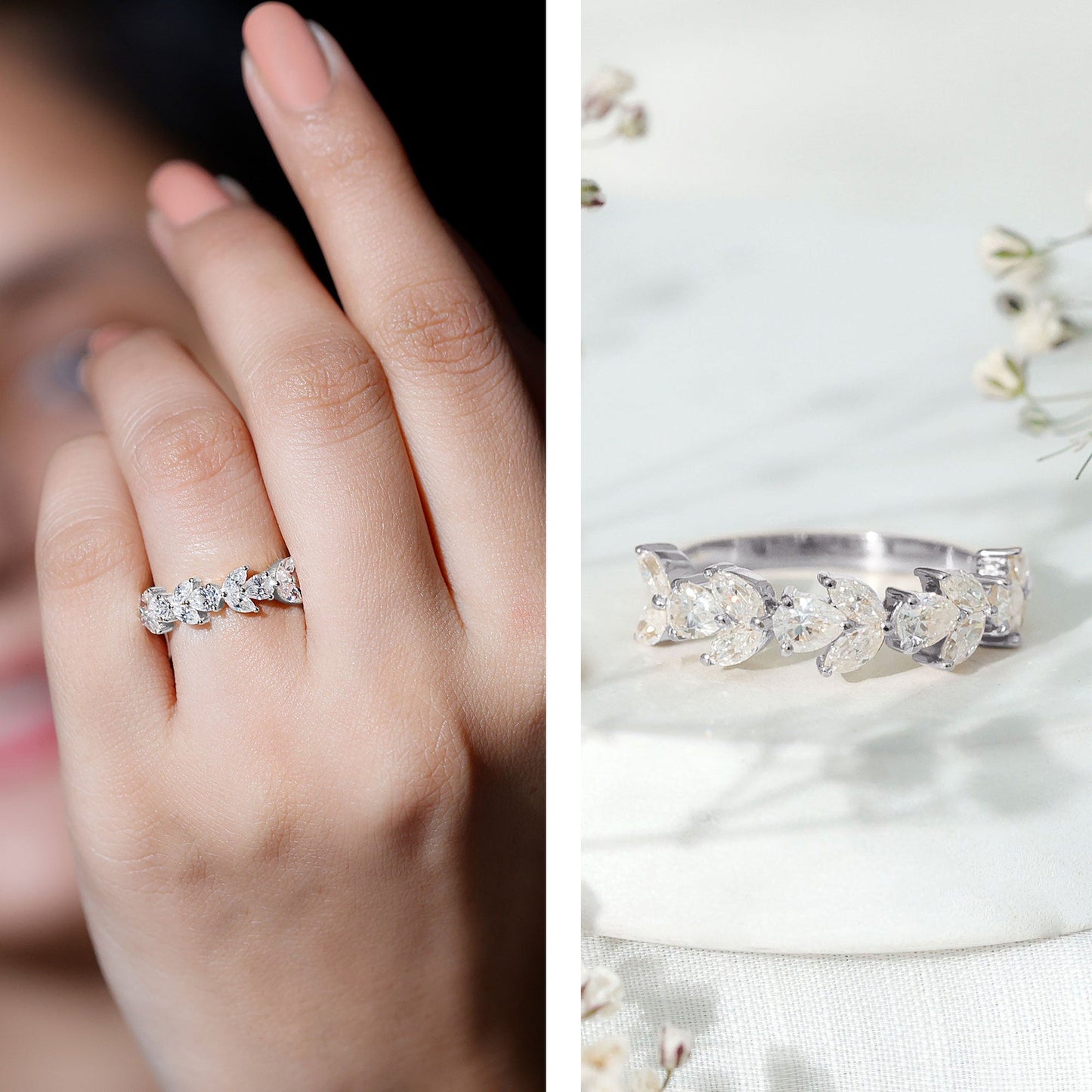 Marquise and Pear Cut Moissanite Half Eternity Band