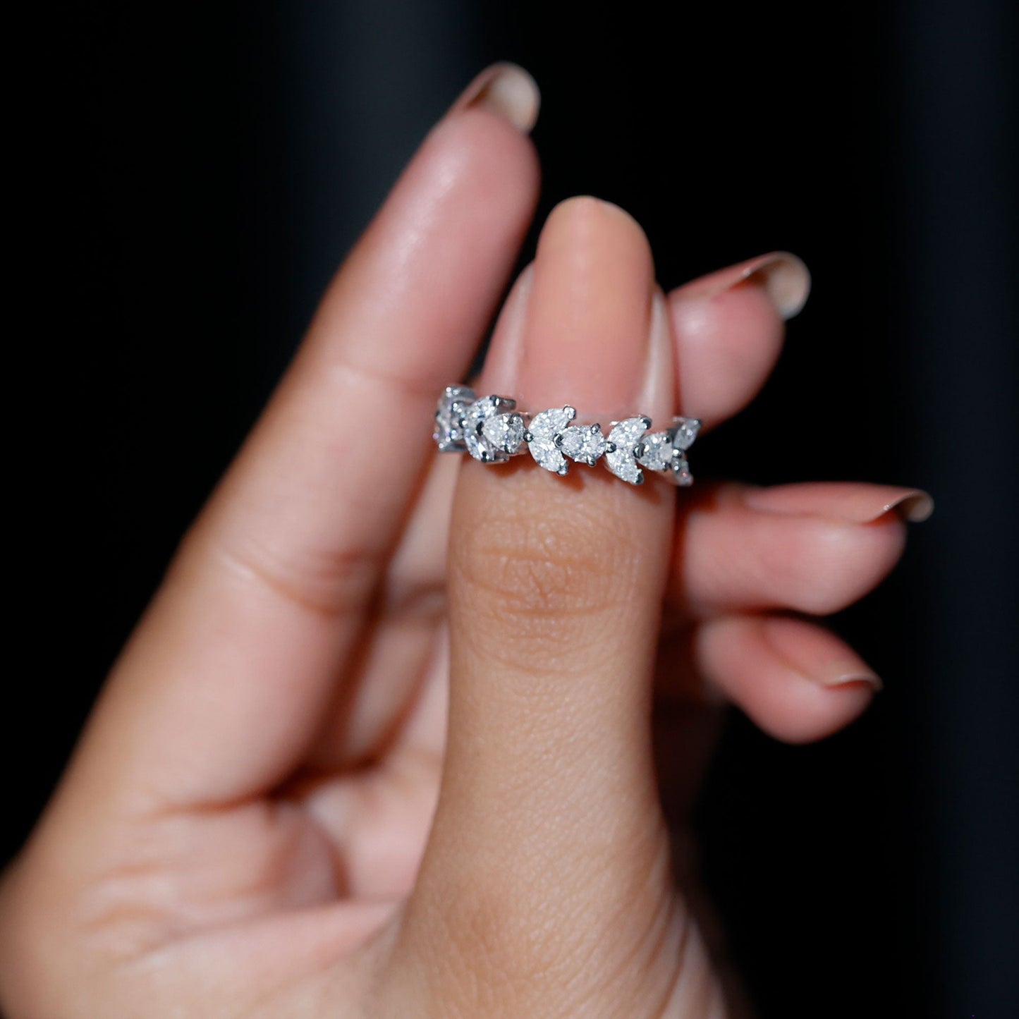Marquise and Pear Cut Moissanite Half Eternity Band