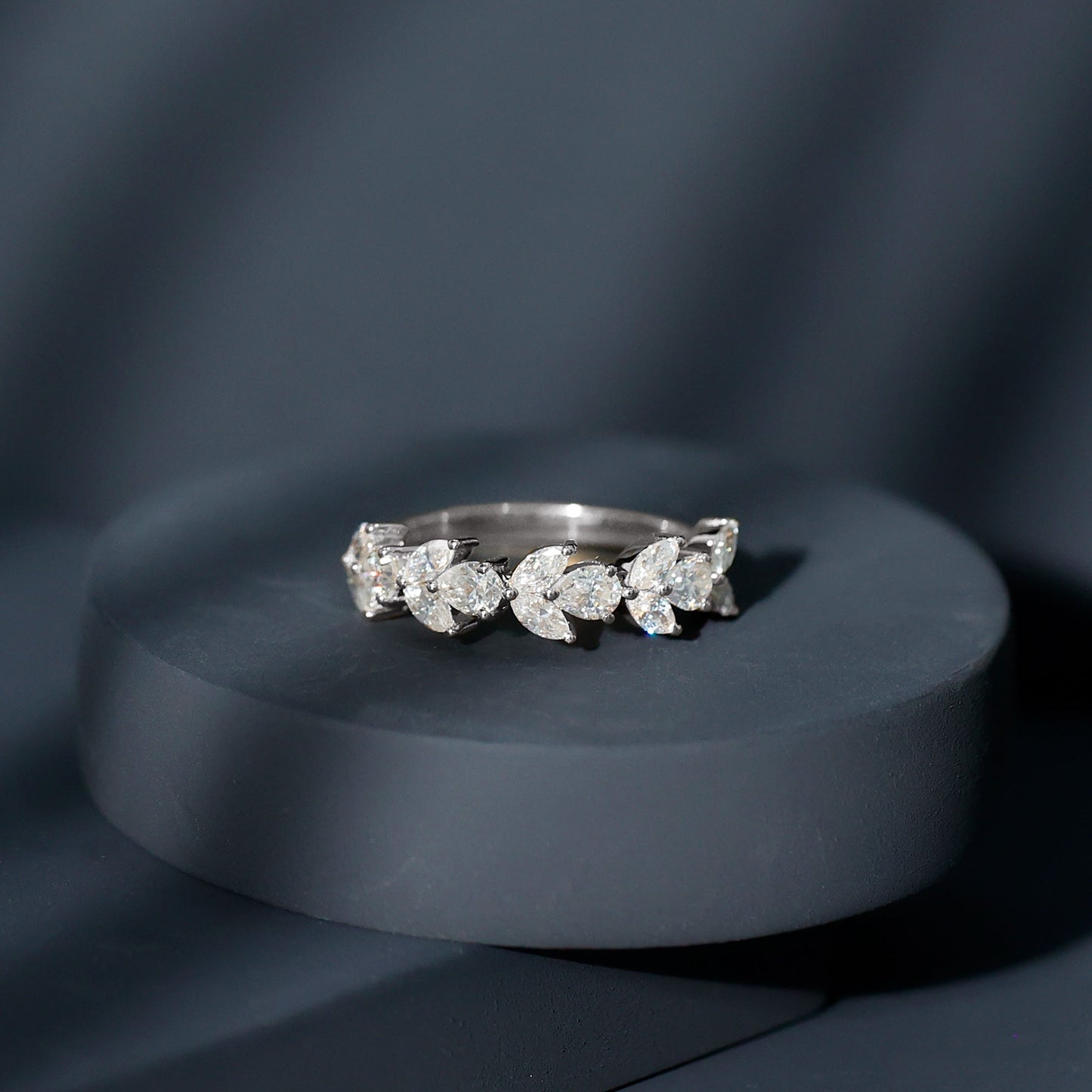Marquise and Pear Cut Moissanite Half Eternity Band