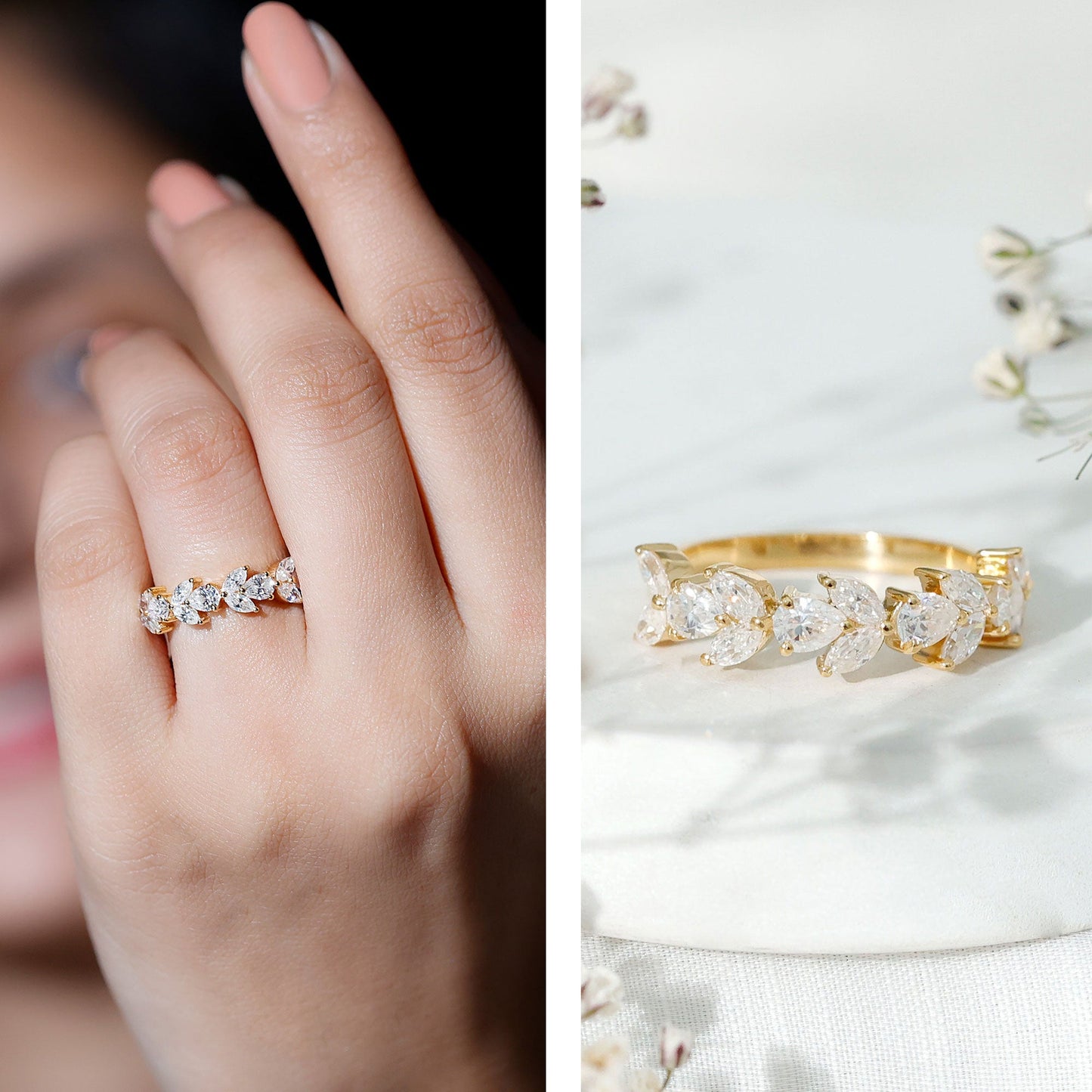 Marquise and Pear Cut Moissanite Half Eternity Band
