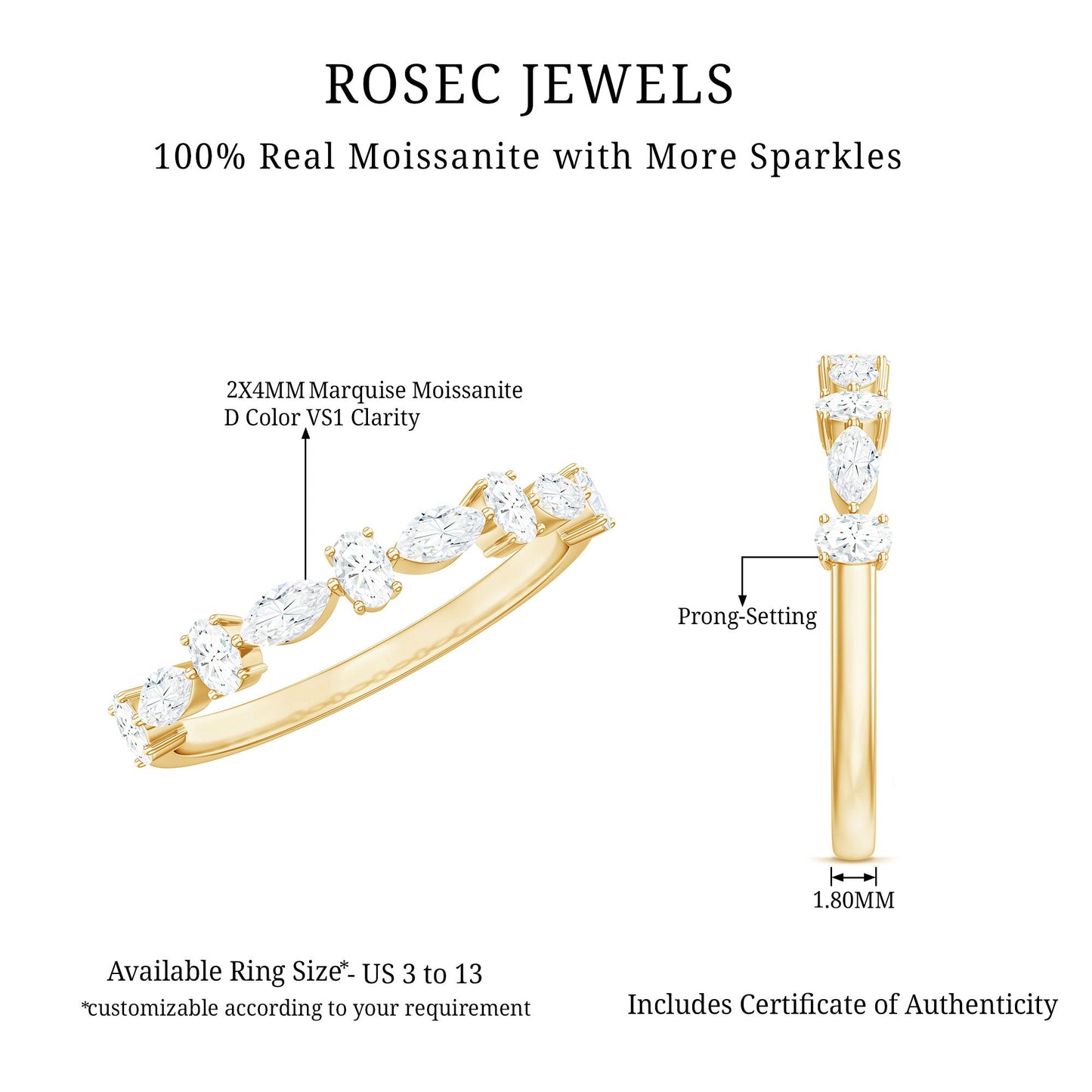 Marquise and Oval Shape Moissanite Half Eternity Ring