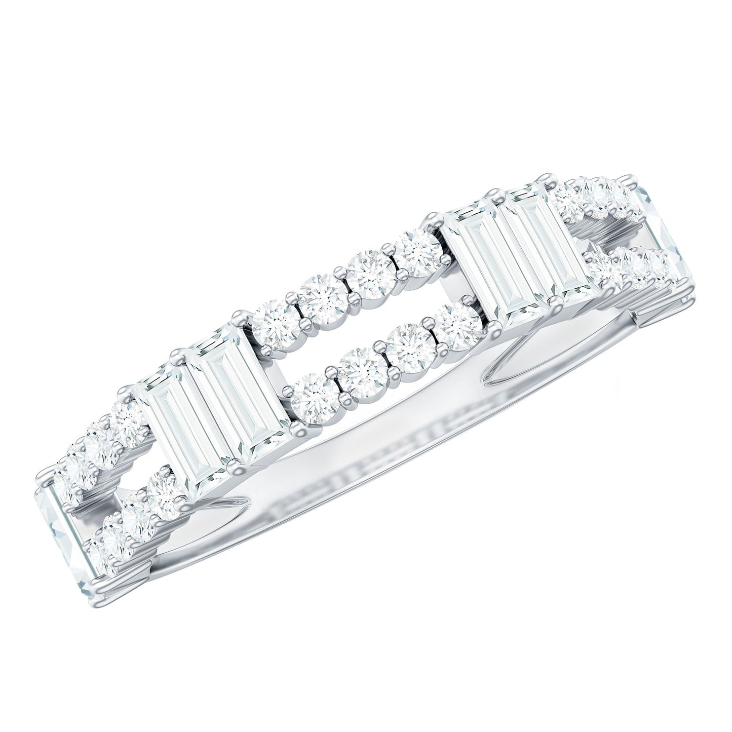Baguette and Round Moissanite Half Eternity Band
