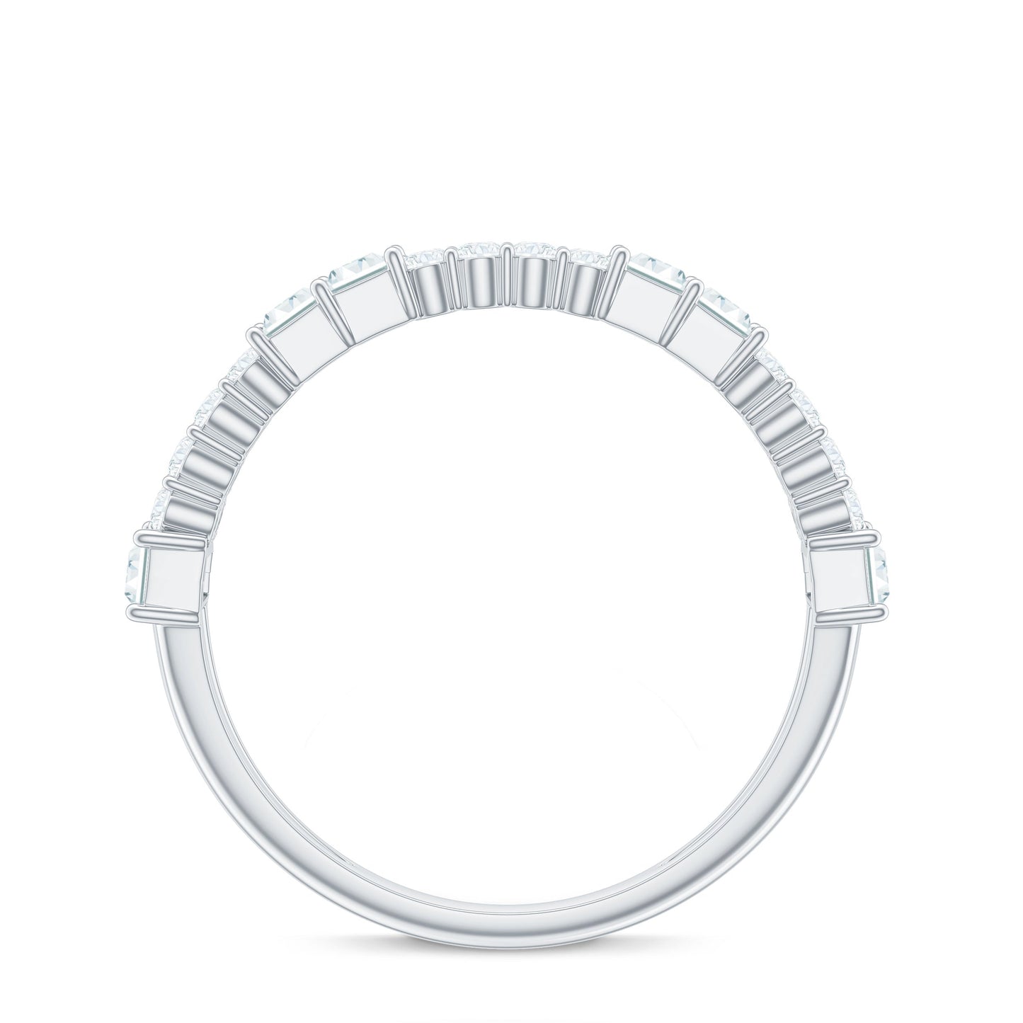 Baguette and Round Moissanite Half Eternity Band