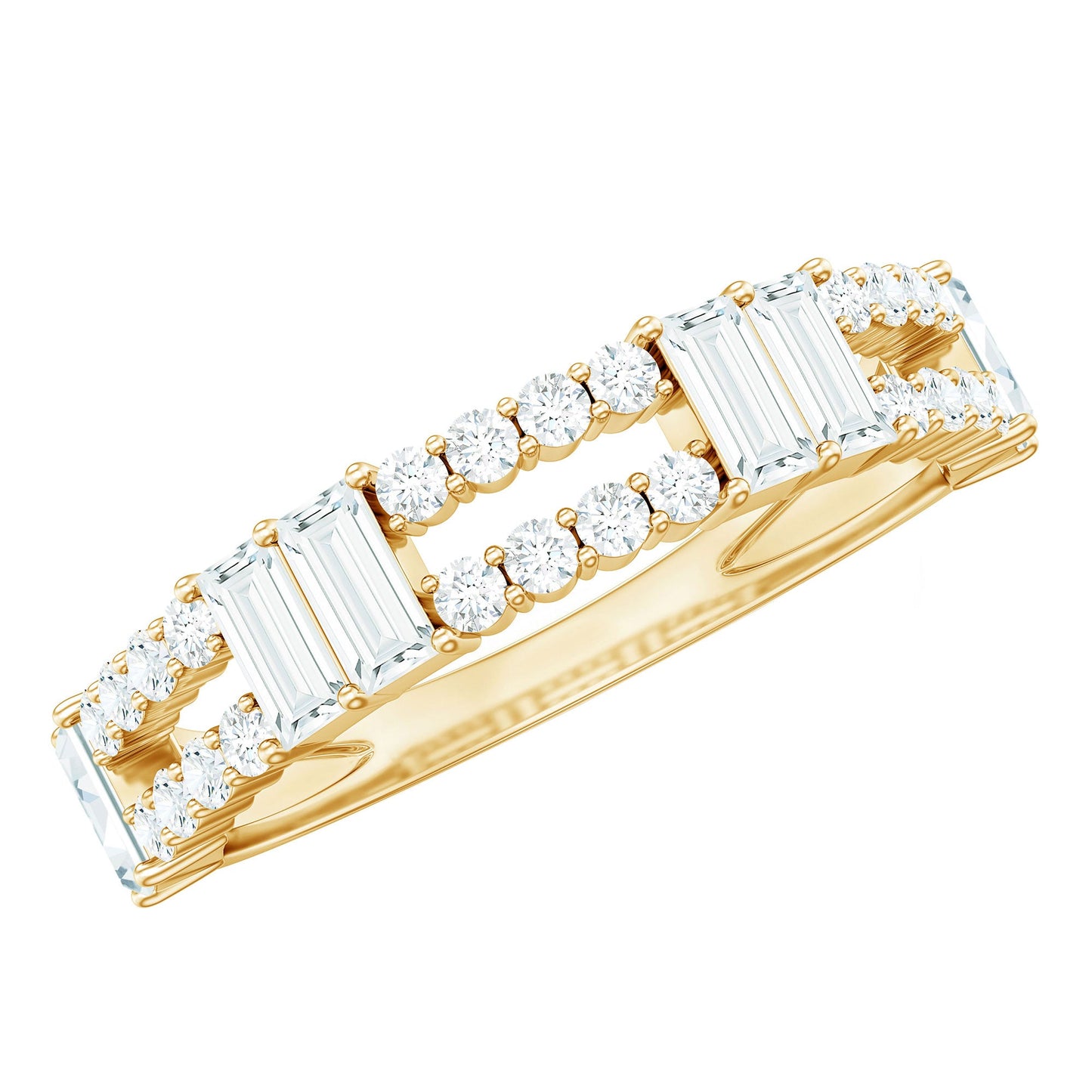 Baguette and Round Moissanite Half Eternity Band