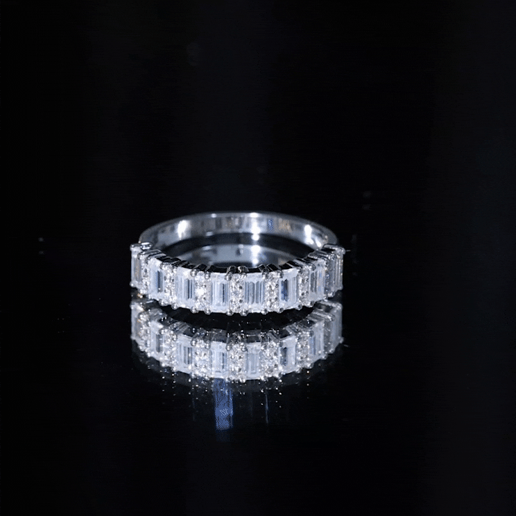 Certified Baguette Moissanite Half Eternity Band Ring for Women