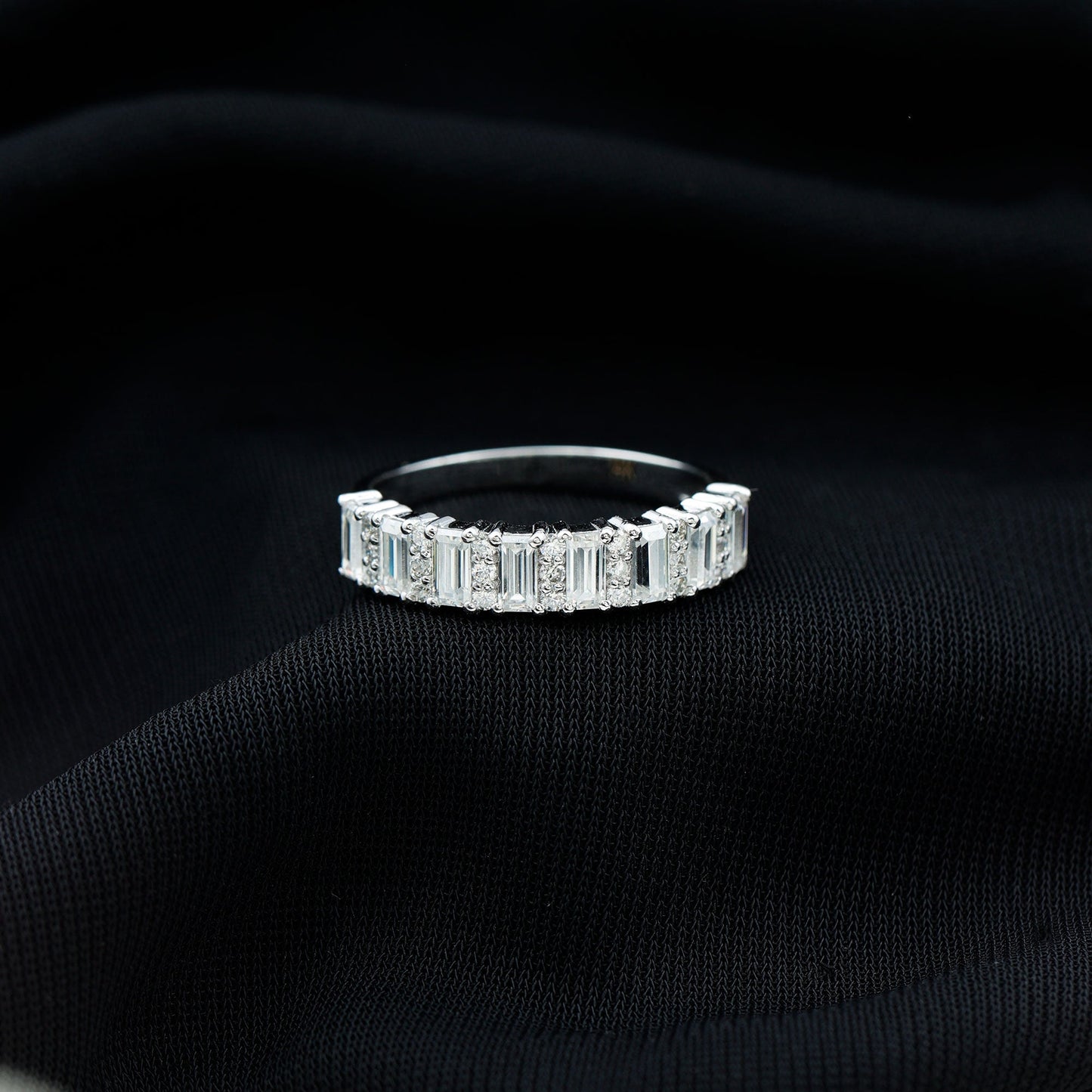 Certified Baguette Moissanite Half Eternity Band Ring for Women