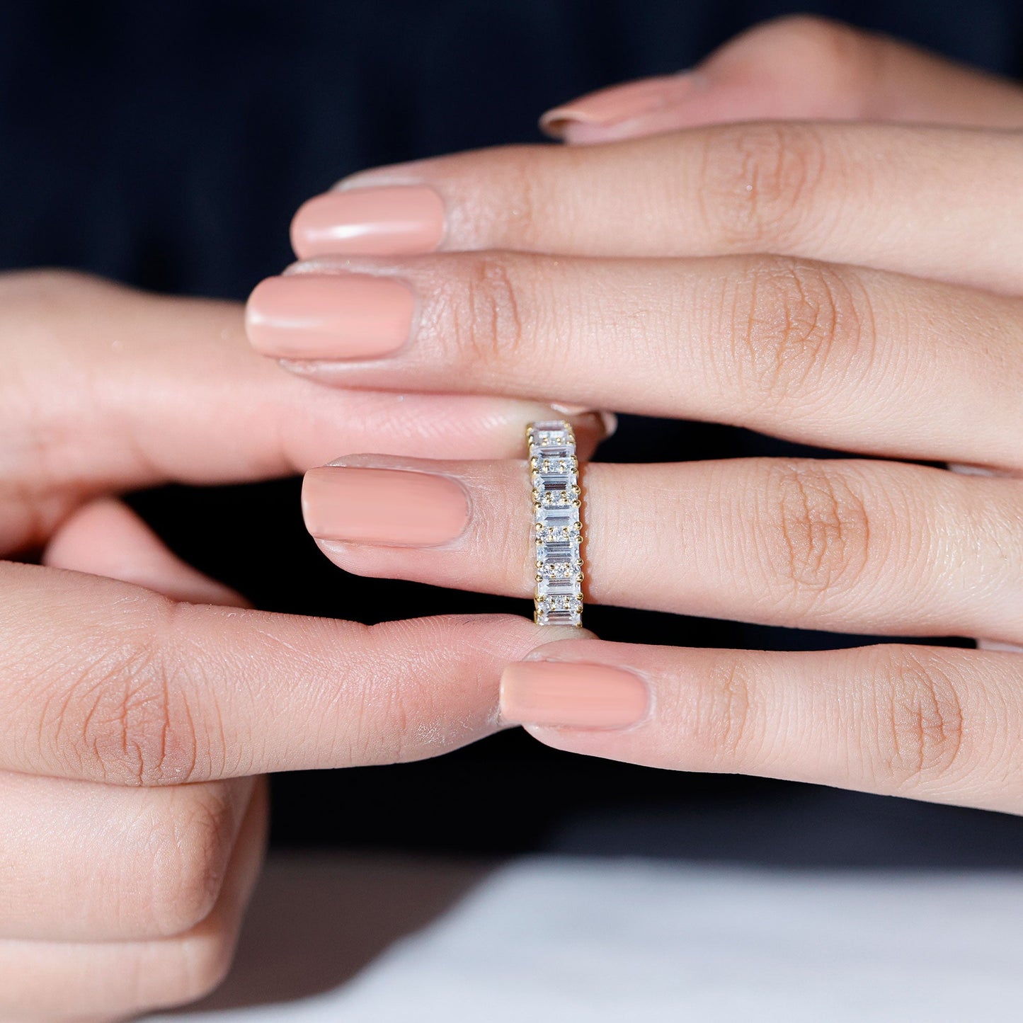 Certified Baguette Moissanite Half Eternity Band Ring for Women
