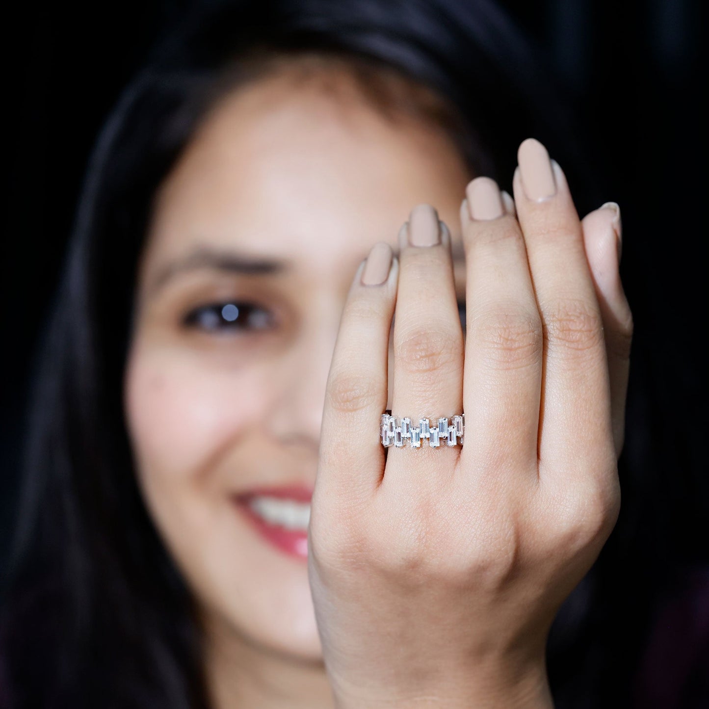 Certified Moissanite Baguette Eternity Band Ring