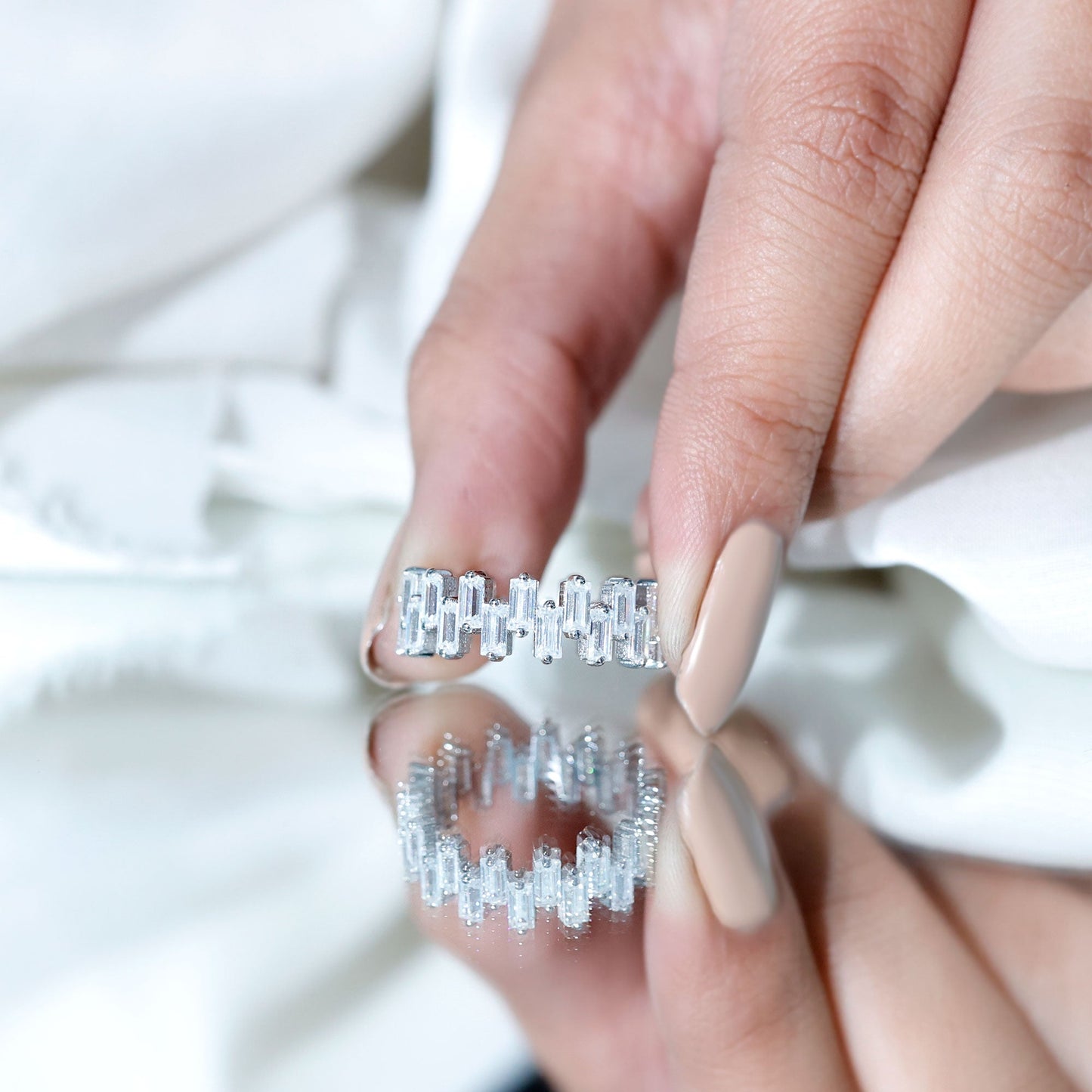 Certified Moissanite Baguette Eternity Band Ring