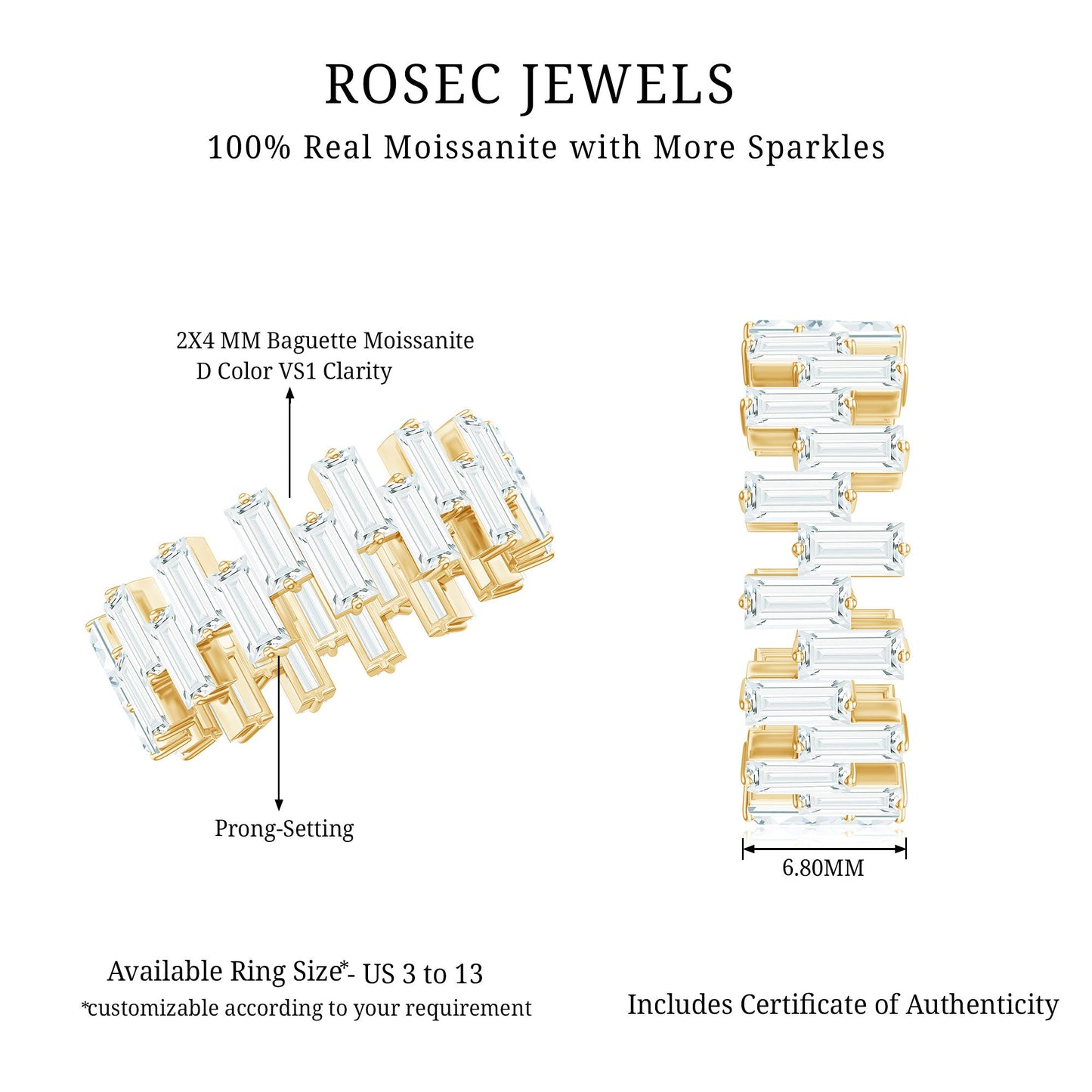 Certified Moissanite Baguette Eternity Band Ring