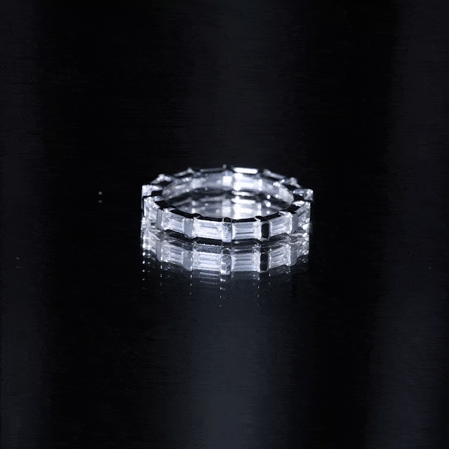 Certified Baguette Cut Moissanite East West Eternity Ring