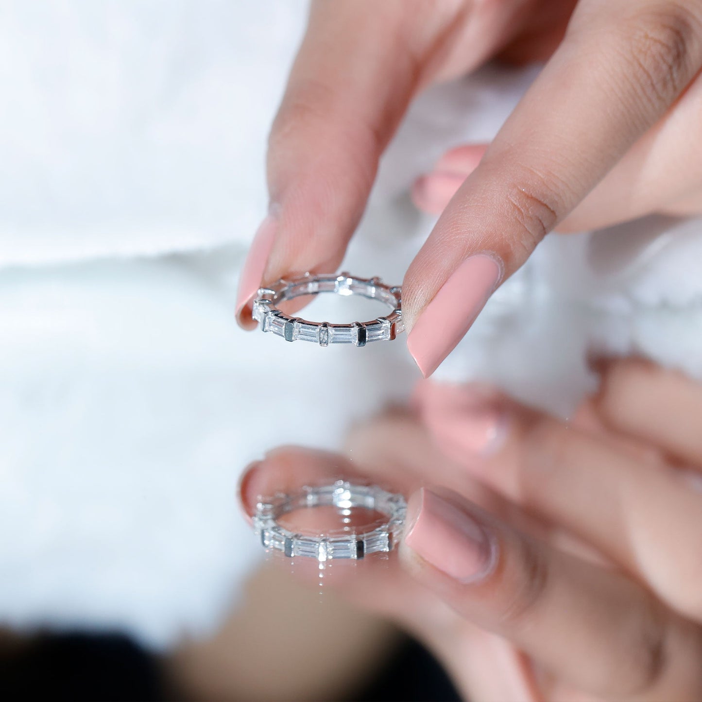 Certified Baguette Cut Moissanite East West Eternity Ring