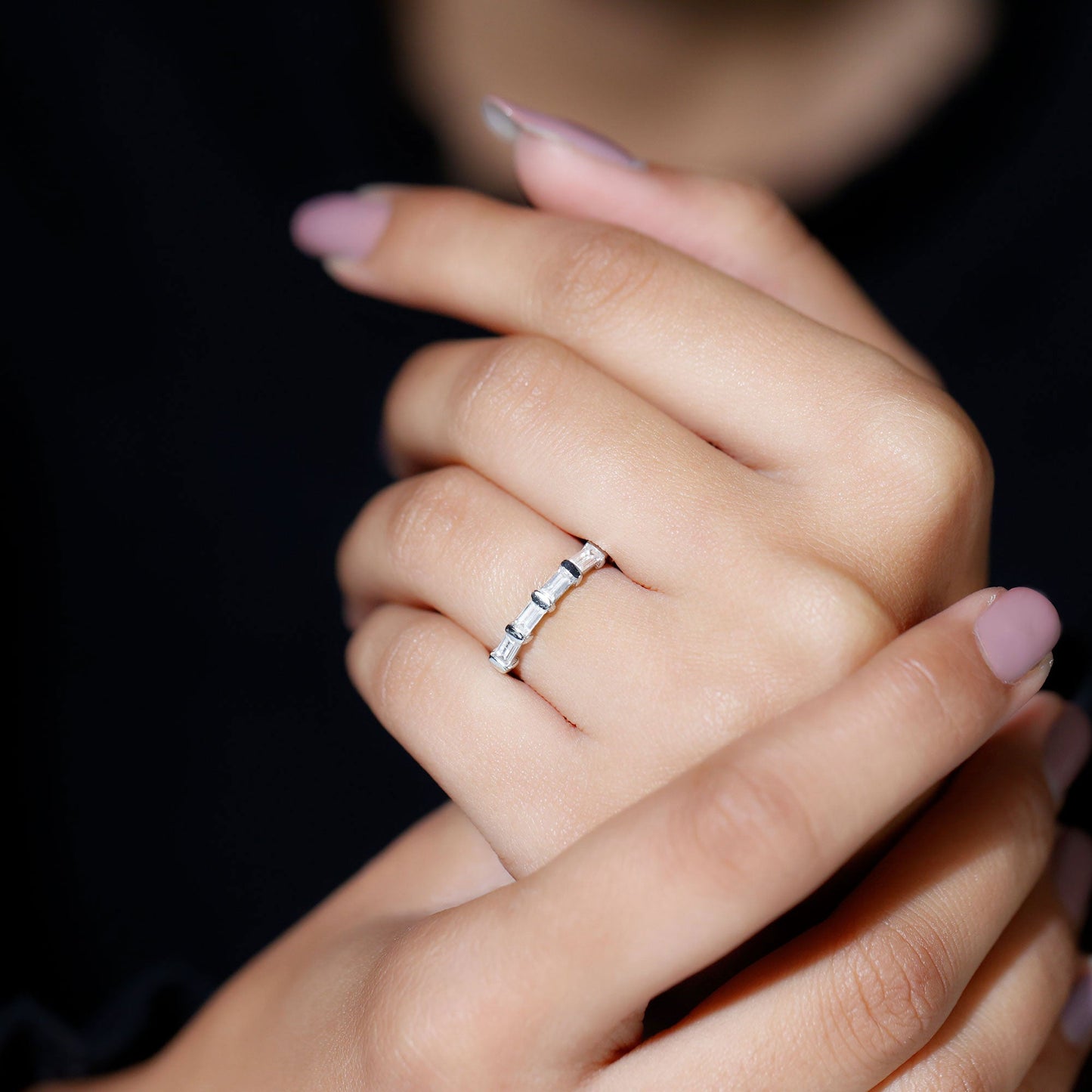 East West Set Moissanite Half Eternity Ring for Her