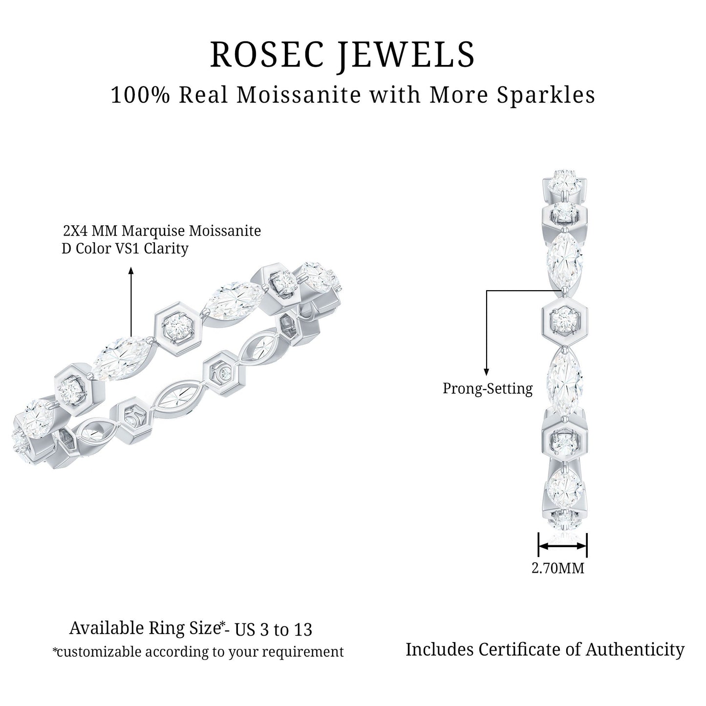 Certified Moissanite Contemporary Eternity Ring