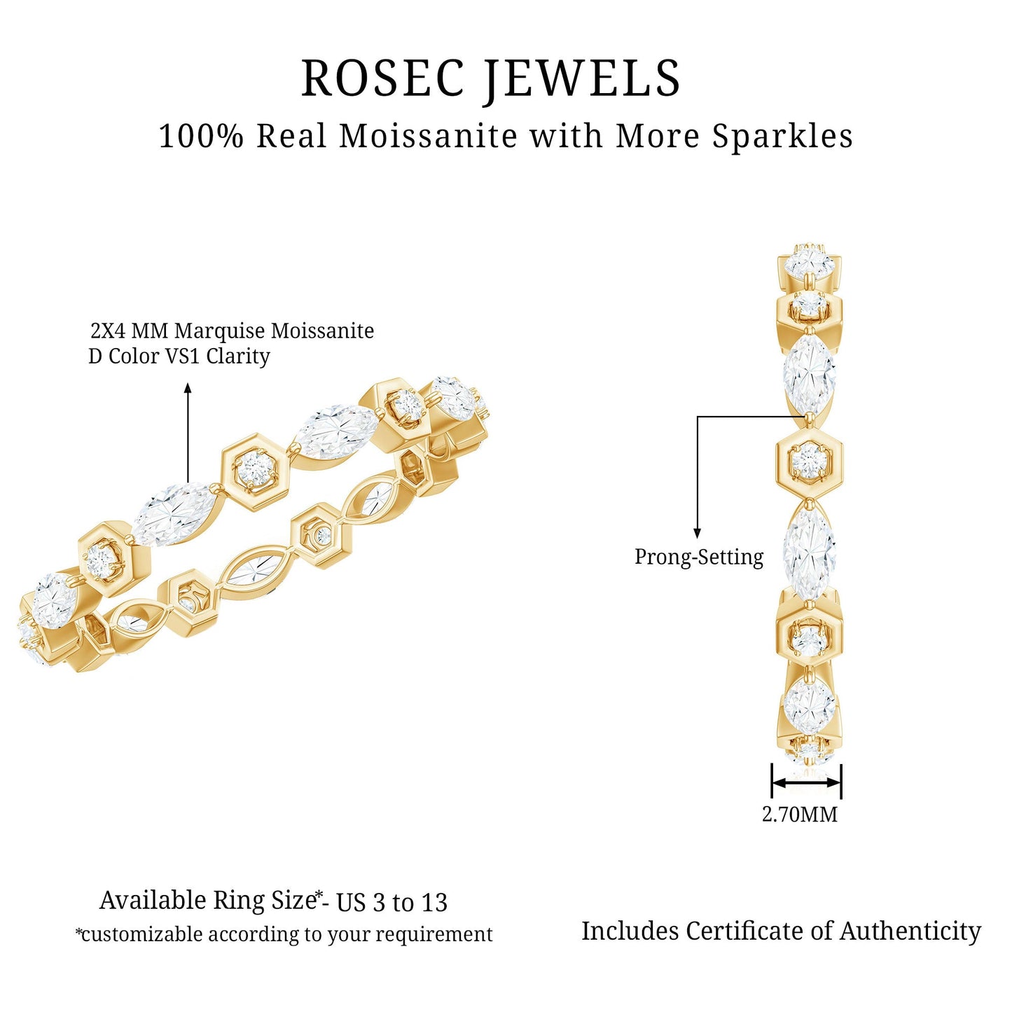 Certified Moissanite Contemporary Eternity Ring