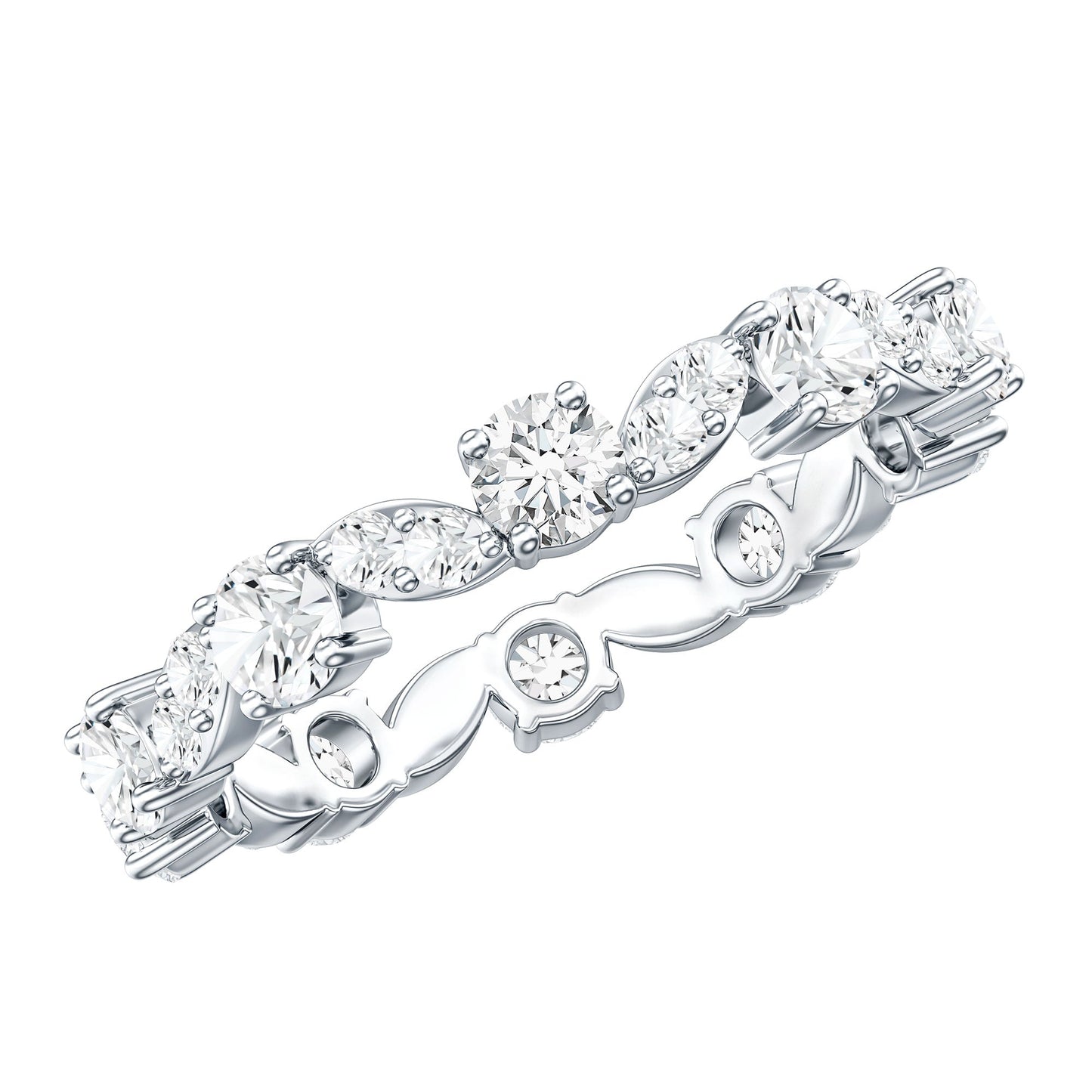 Certified Moissanite Eternity Wedding Band Ring in Prong Setting