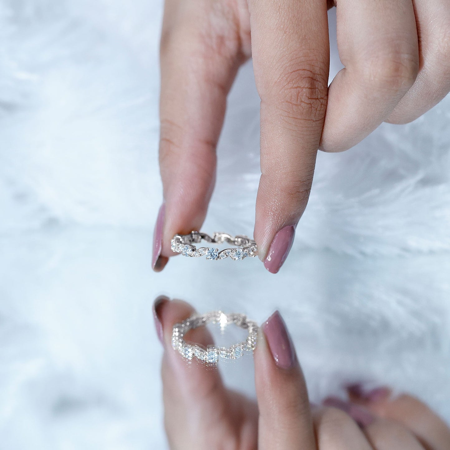 Certified Moissanite Eternity Wedding Band Ring in Prong Setting