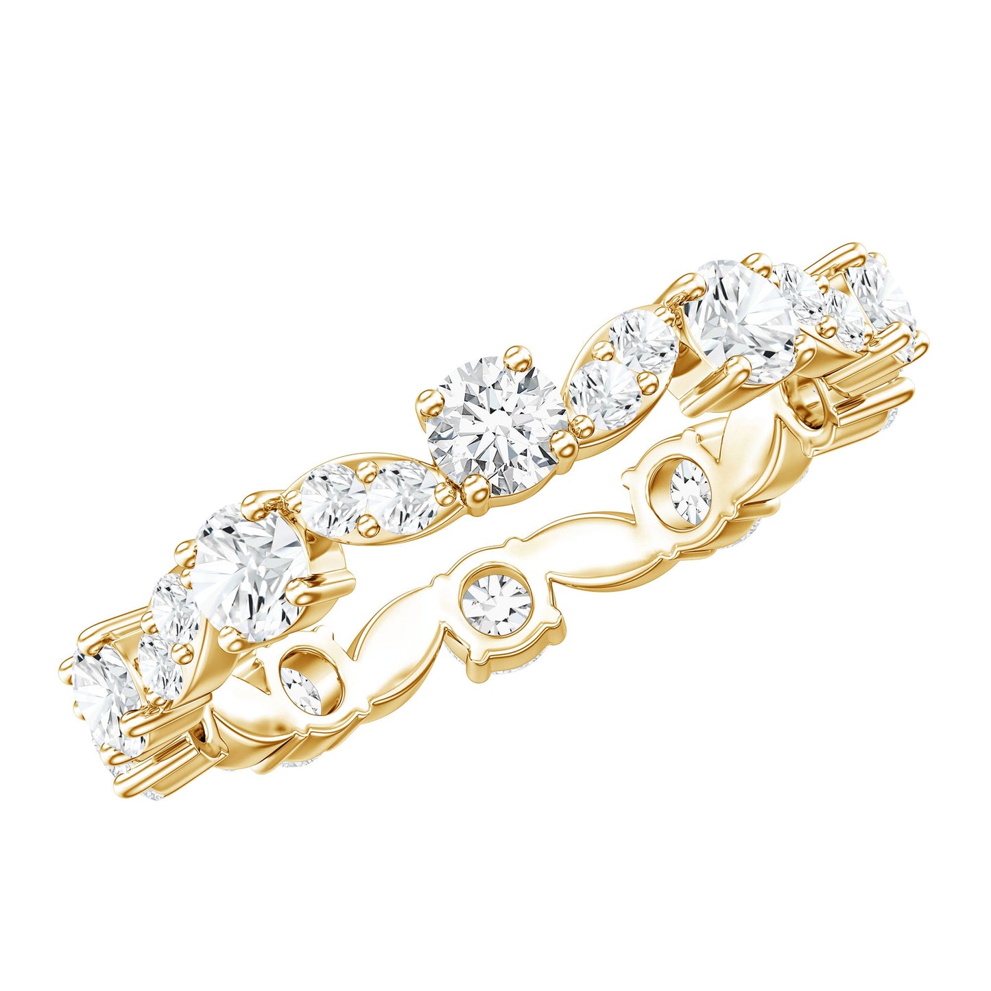 Certified Moissanite Eternity Wedding Band Ring in Prong Setting