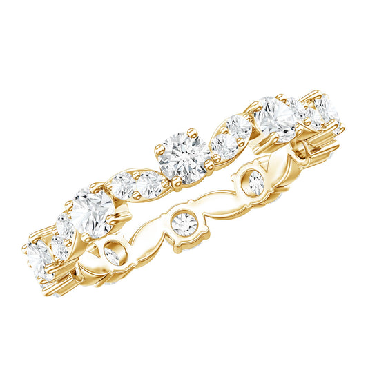 Certified Moissanite Eternity Wedding Band Ring in Prong Setting