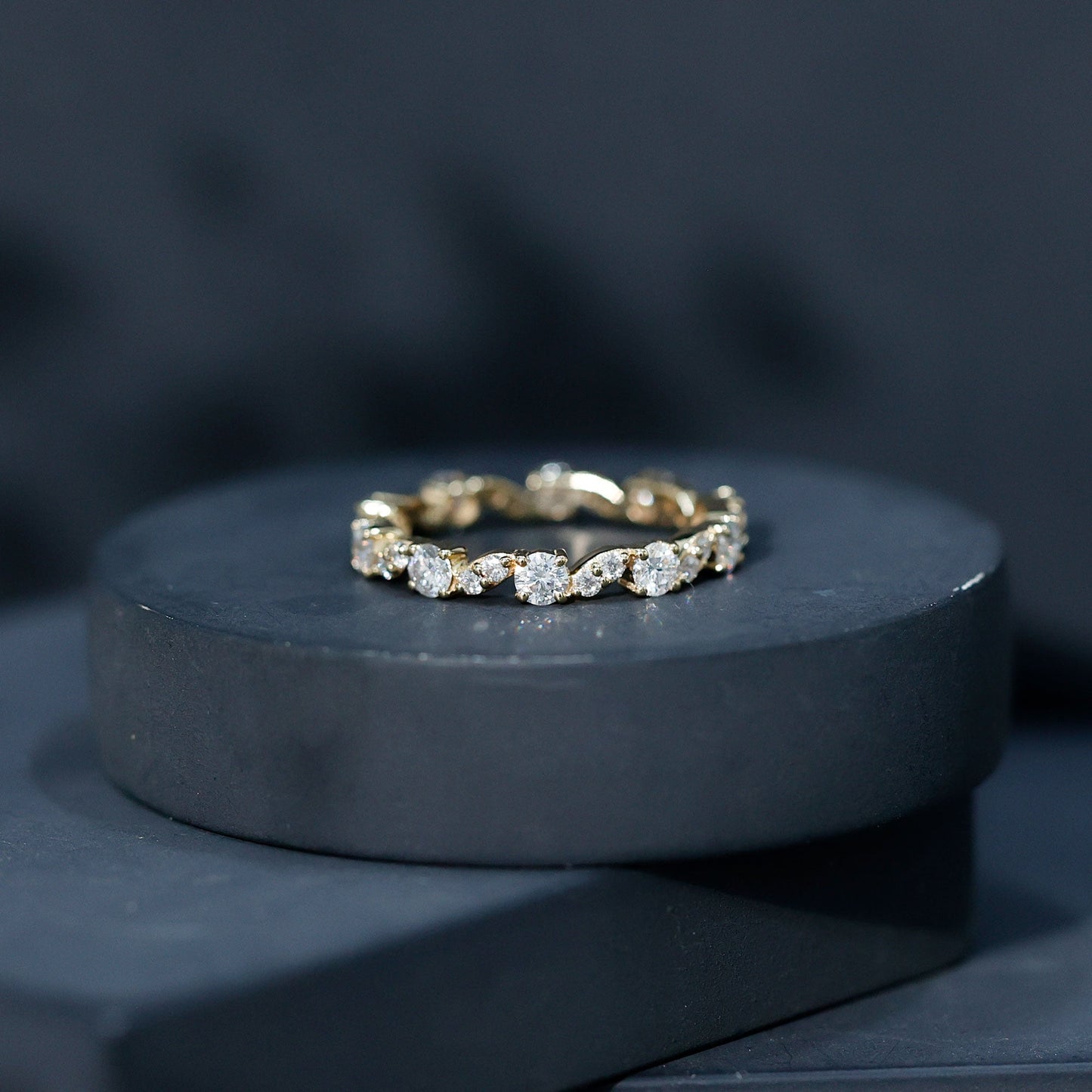 Certified Moissanite Eternity Wedding Band Ring in Prong Setting