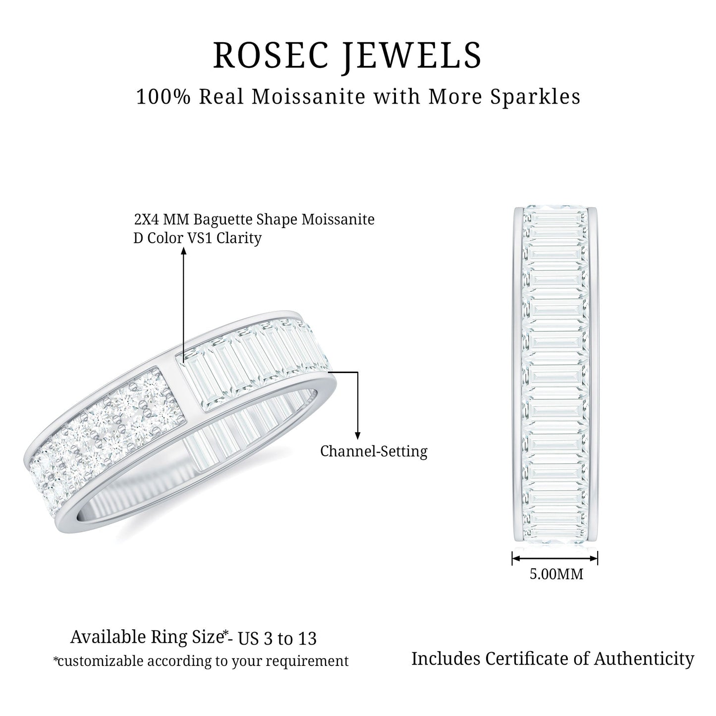 Certified Moissanite Wide Eternity Wedding Band