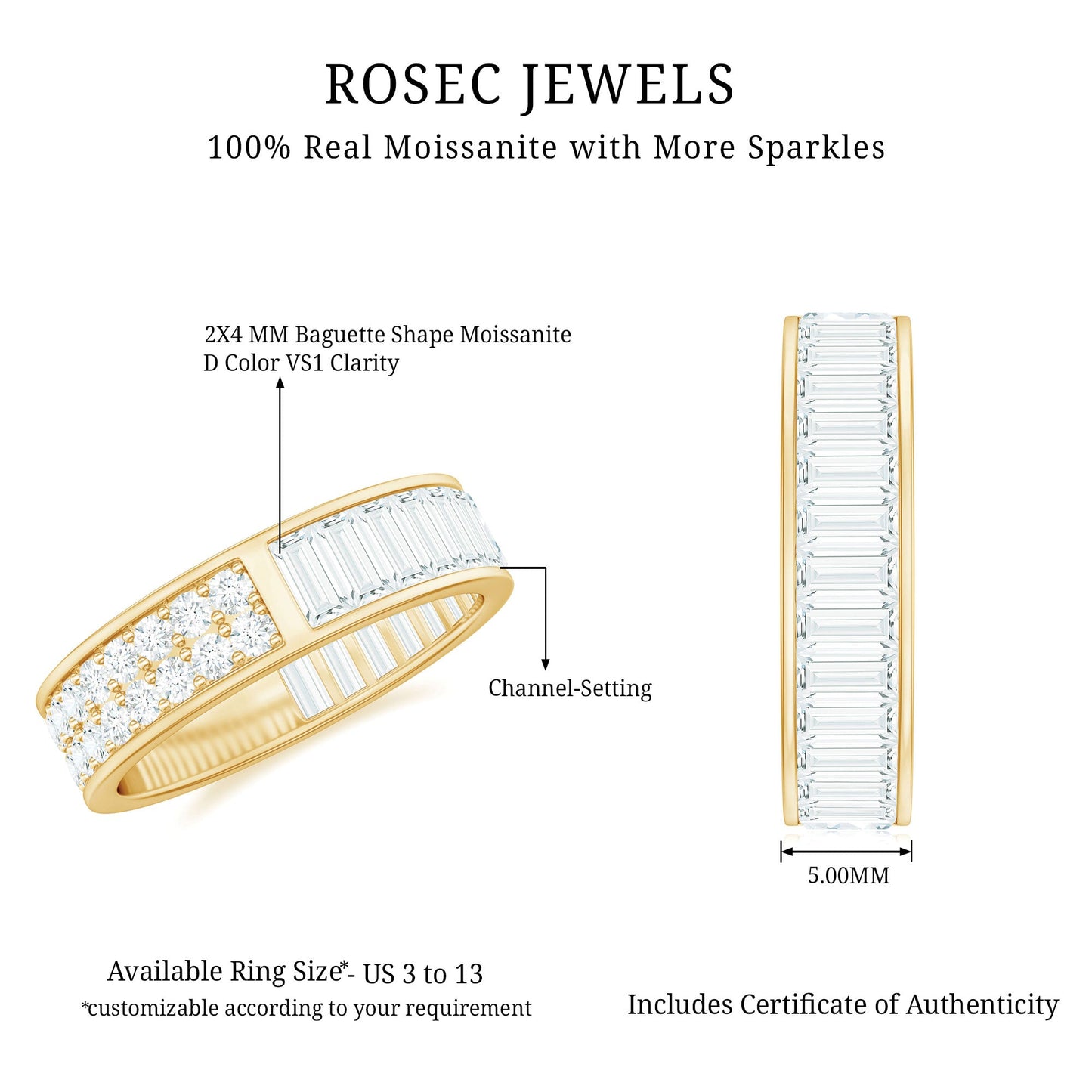 Certified Moissanite Wide Eternity Wedding Band