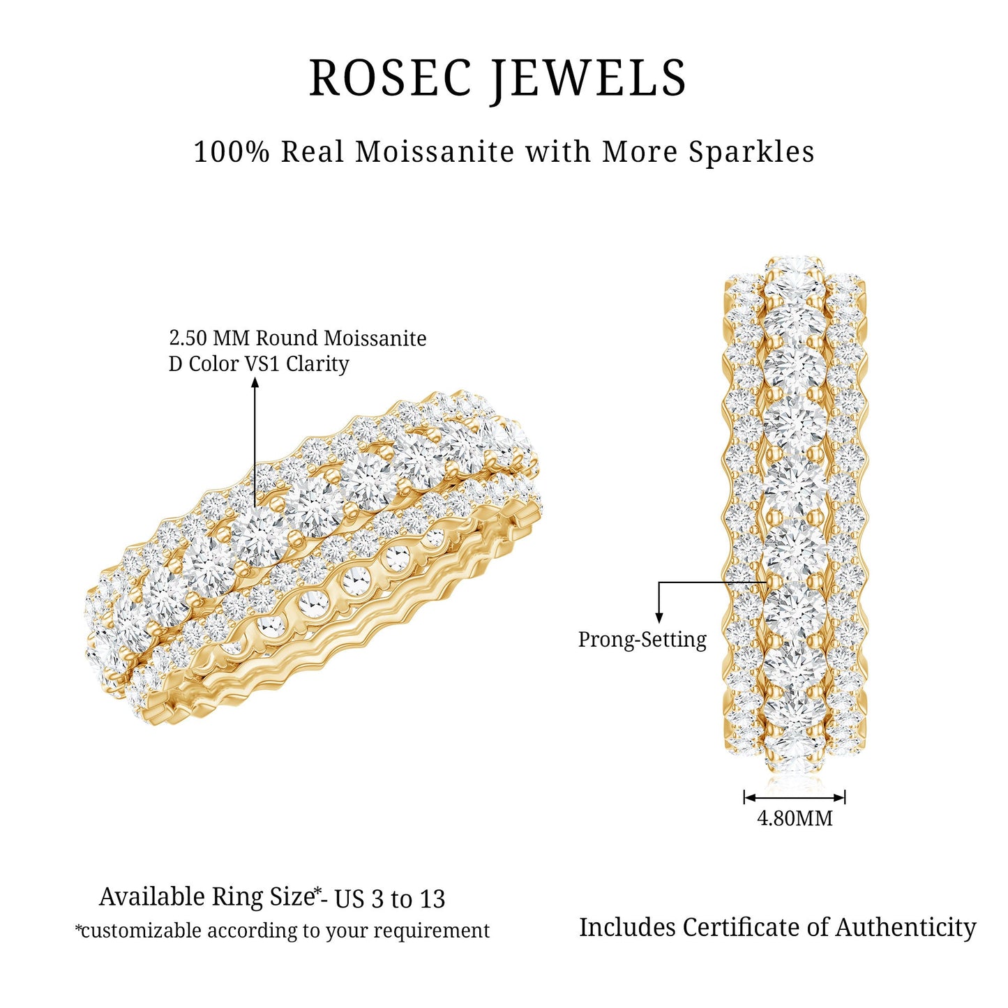 Certified Round Cut Moissanite Eternity Ring For Wedding
