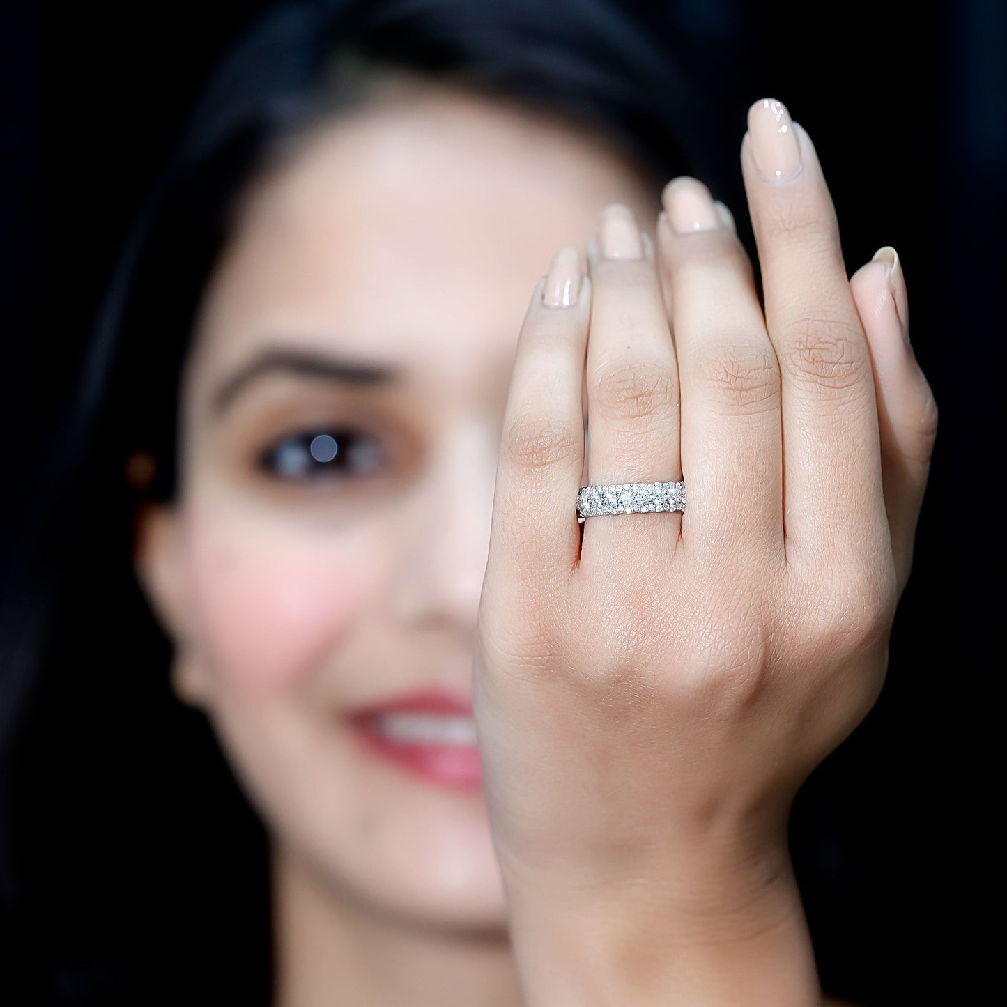 Classic Moissanite Half Eternity Wedding Band Ring