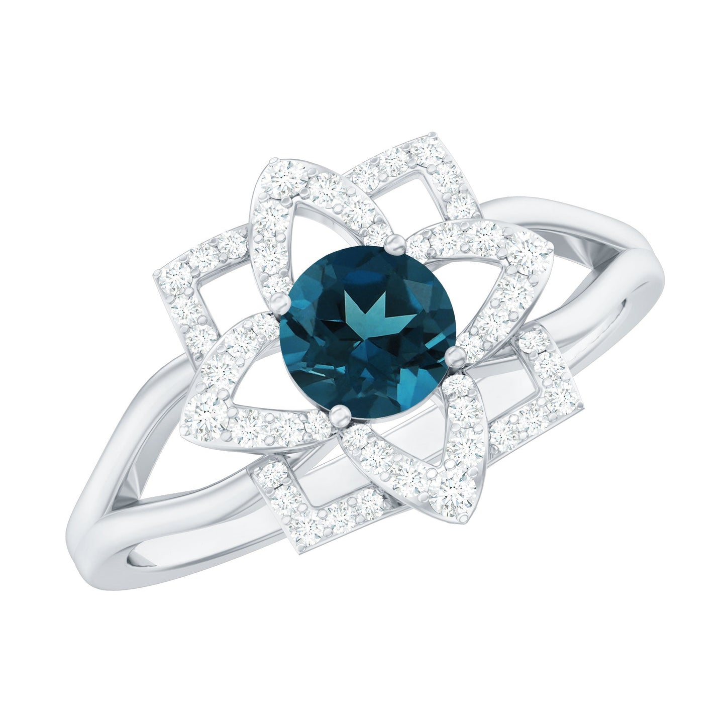 Flower Inspired London Blue Topaz and Diamond Engagement Ring