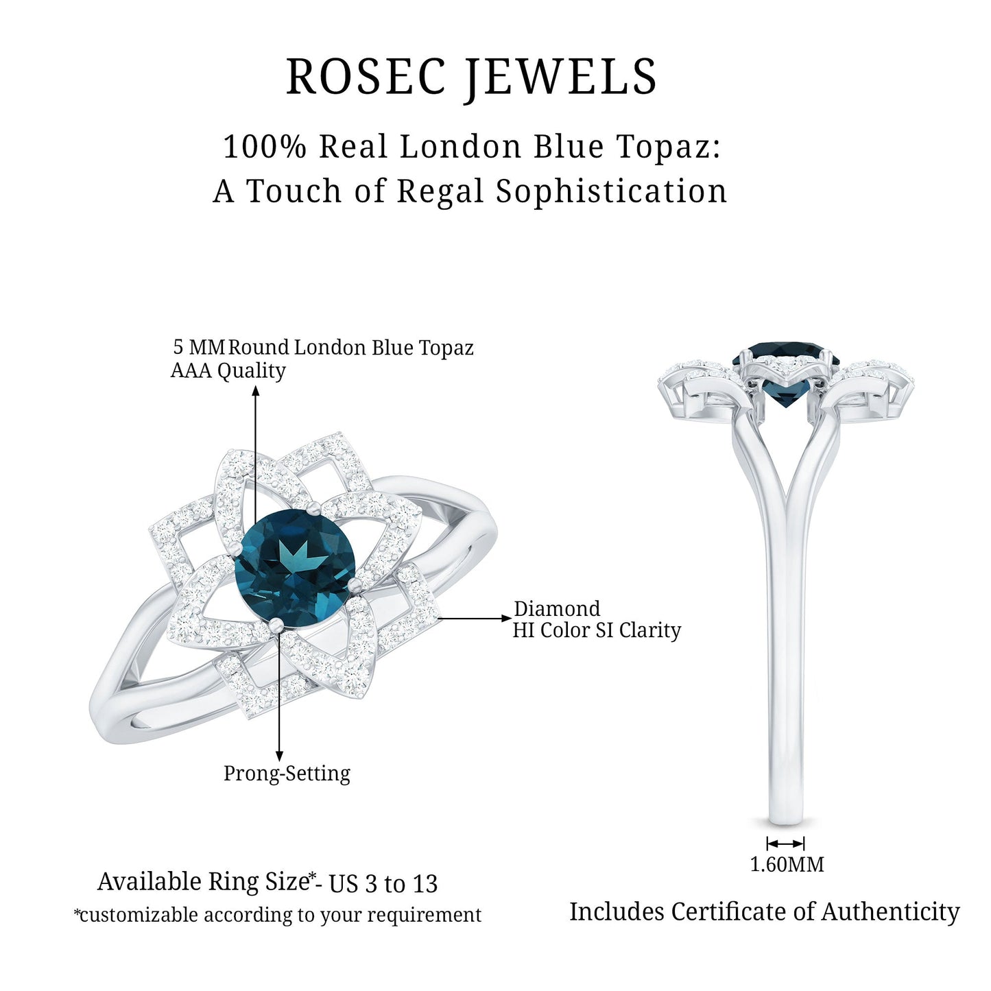 Flower Inspired London Blue Topaz and Diamond Engagement Ring