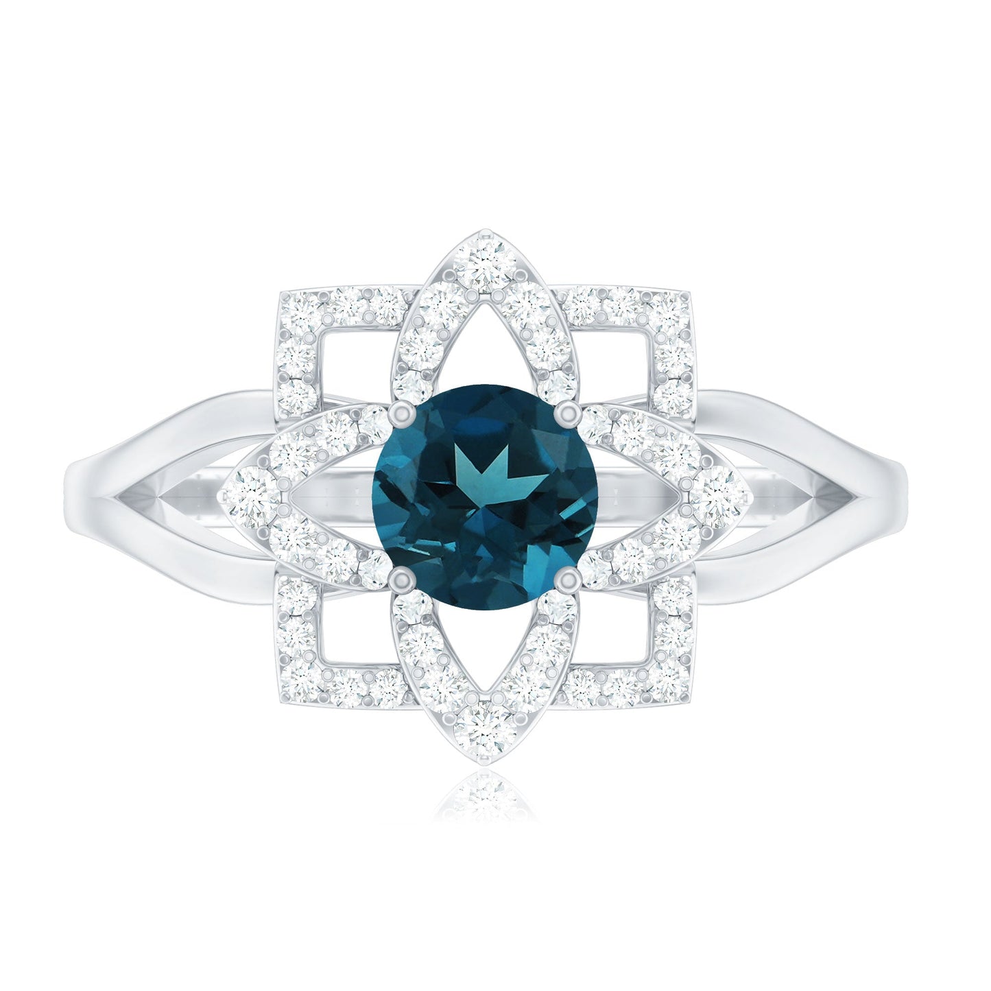 Flower Inspired London Blue Topaz and Diamond Engagement Ring