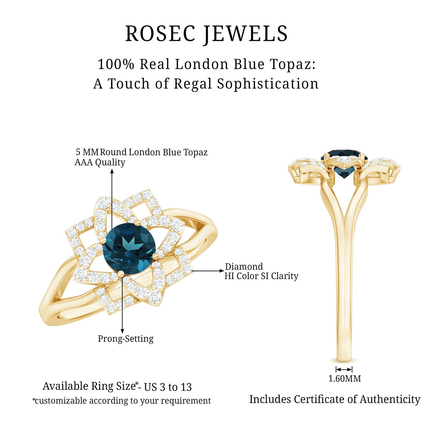 Flower Inspired London Blue Topaz and Diamond Engagement Ring