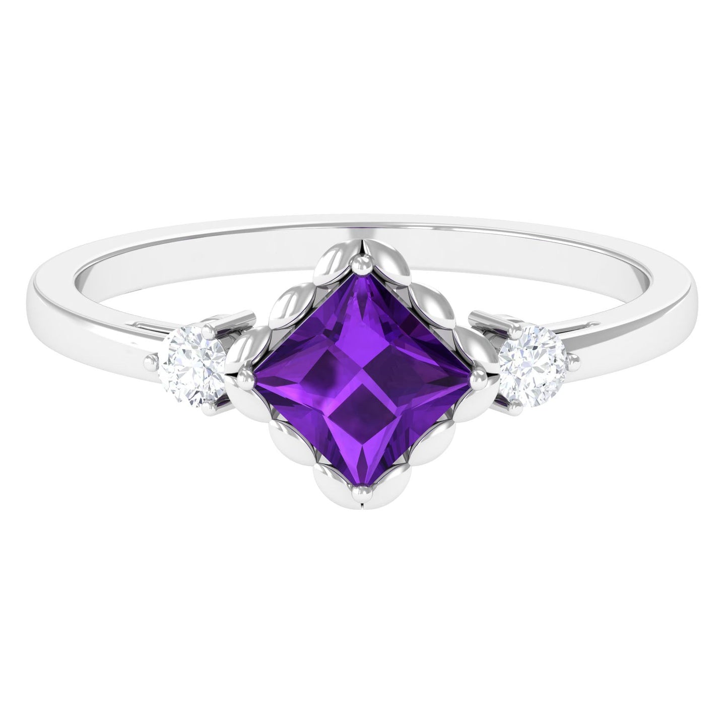 Designer 1.2 Carat Princess Cut Amethyst Engagement Ring with Diamond