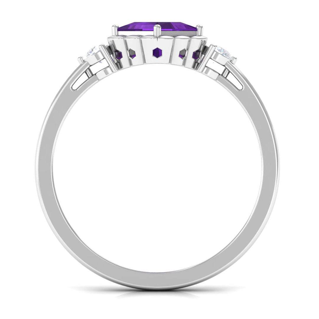 Designer 1.2 Carat Princess Cut Amethyst Engagement Ring with Diamond