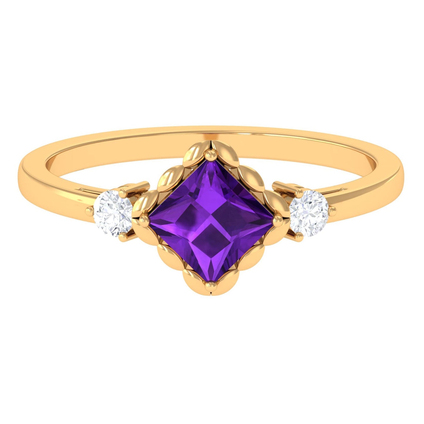 Designer 1.2 Carat Princess Cut Amethyst Engagement Ring with Diamond